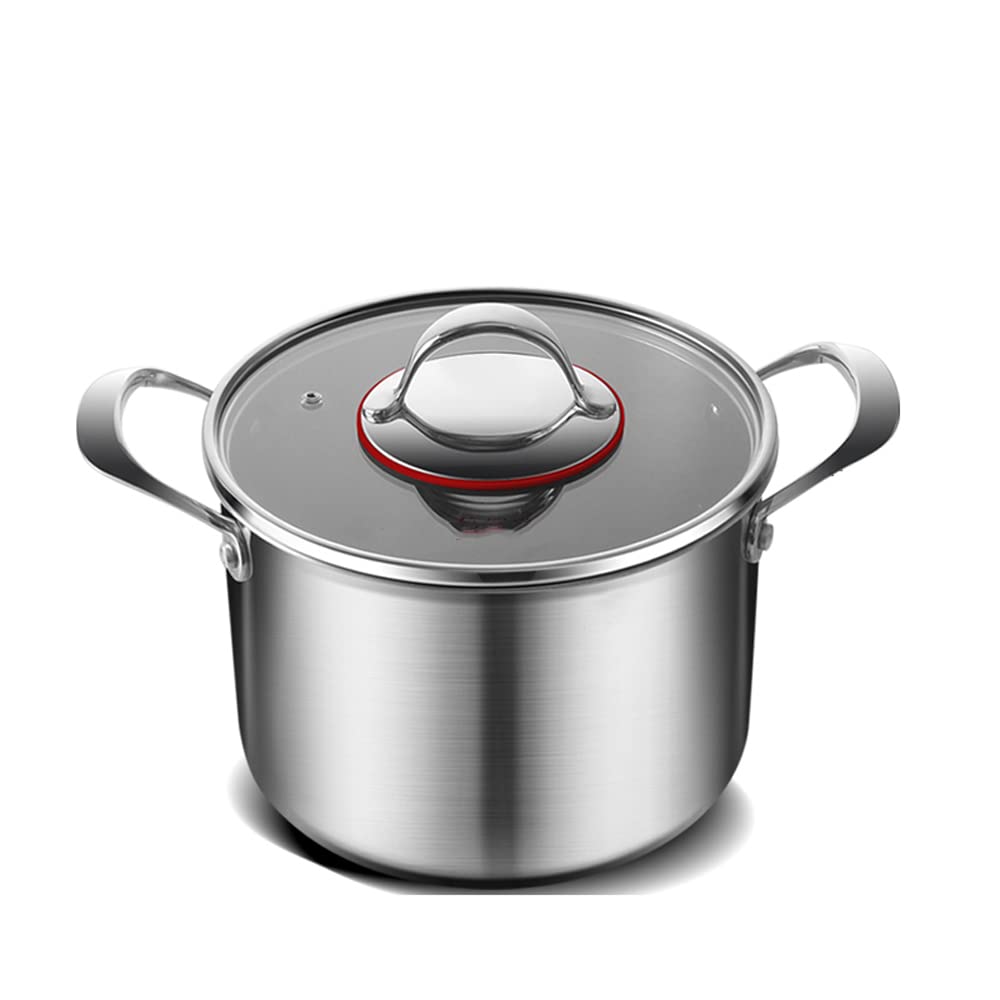 AZPINGPAN 17cm Deep European Style Soup Pot - 7500ml Large Capacity 24cm Diameter Stainless Steel Saucepan with Glass Lid | Uncoated Kitchen Cooking Utensils for Soups, Stews & Pasta | Perfect for Family Meals & Restaurant Use