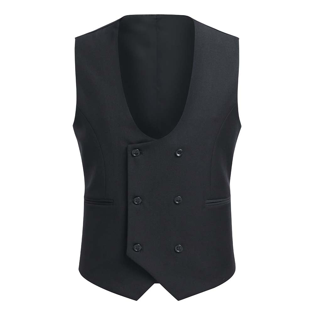 Slim Fit Double Breasted Black Vest for Men - Formal Business Suit Waistcoat - Perfect for Weddings, Office & Special Occasions