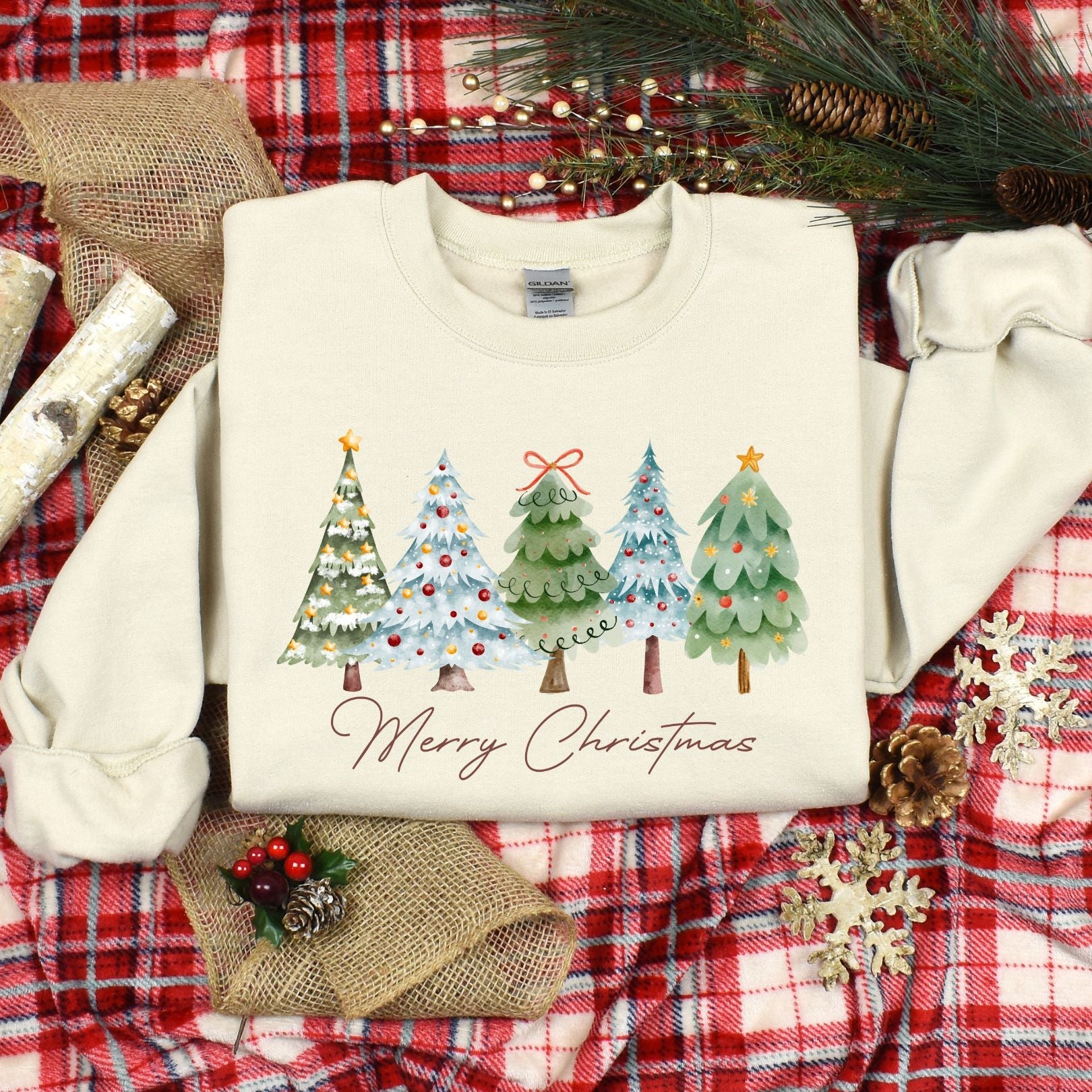 Christmas Trees Graphic Sweatshirt - Festive Holiday Pullover for Women & Men - Cozy Winter Fashion for Xmas Parties & Family Gatherings