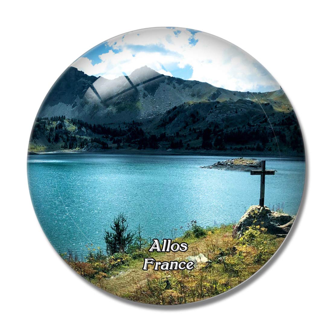 Allos France Lac d'Allos 3D Fridge Magnet - Souvenir Crystal Glass Whiteboard Refrigerator Magnet for Home & Office Decor - Perfect for Collectors, Travel Memories & Kitchen Organization