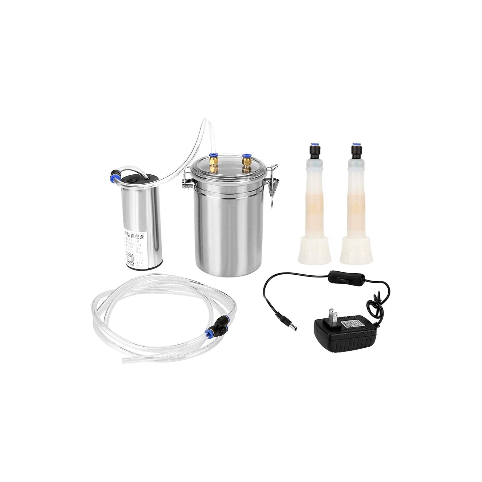 Electric Milking Machine for Sheep, Goat & Cow - 2L Stainless Steel Portable Vacuum Pump Bucket Milker with Impulse Technology - Perfect for Farm Household Dairy Use & Small Scale Milk Production