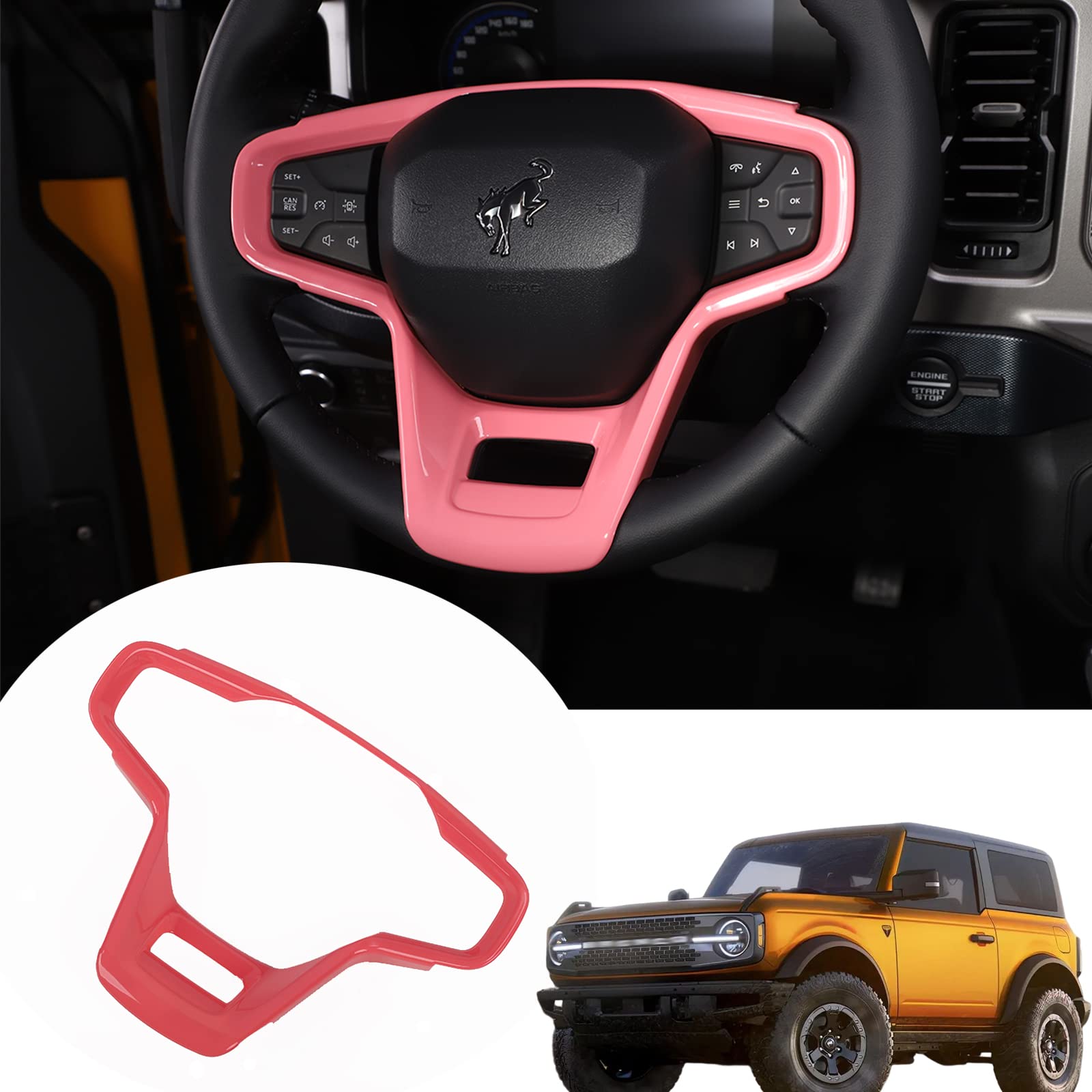 Hgcar ABS Steering Wheel Cover Trim for Ford Bronco 2021-2022 - Pink Decorative Accessory (Not Compatible with Bronco Sport) | Enhance Grip & Style for Off-Road Adventures