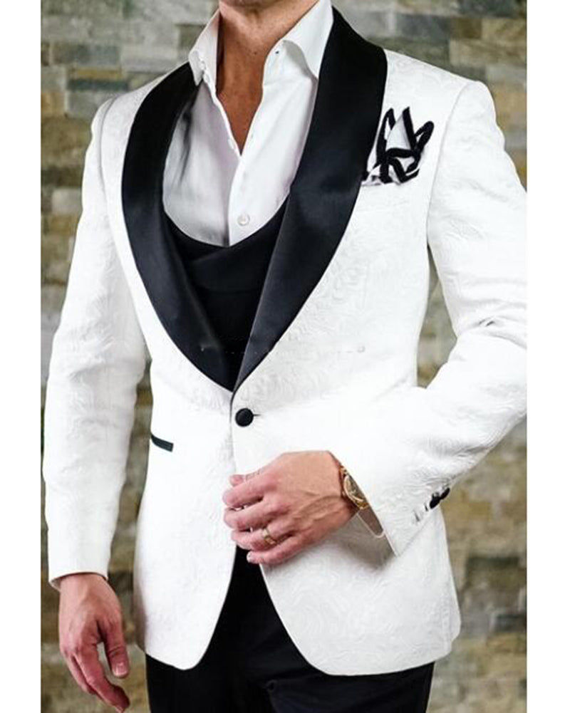 2022 Stylish Patterned Wedding Tuxedo Set for Groom - Black Lapel Jacket & Pants (CB2011) | Perfect for Formal Weddings, Prom Nights & Black Tie Events