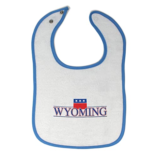 Wyoming Cotton Baby Bibs & Burp Cloths Set - Soft Absorbent Toddler Bibs with State Map Design for Baby Boys & Girls - Perfect for Feeding, Drool Protection & Travel (White & Blue)