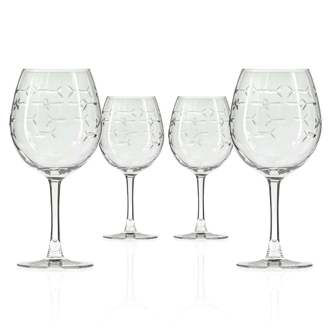 School of Fish 18oz Balloon Red Wine Glasses - Set of 4 | Elegant Stemware for Dinner Parties, Wine Tasting & Home Entertaining