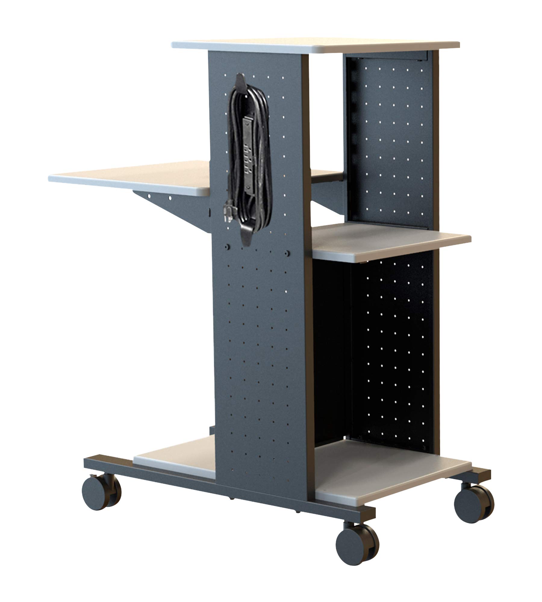 Luxor 40-Inch Mobile Utility Cart with 4 Shelves - Heavy Duty Steel Frame AV Presentation Station for Classroom, Office & Home Organization