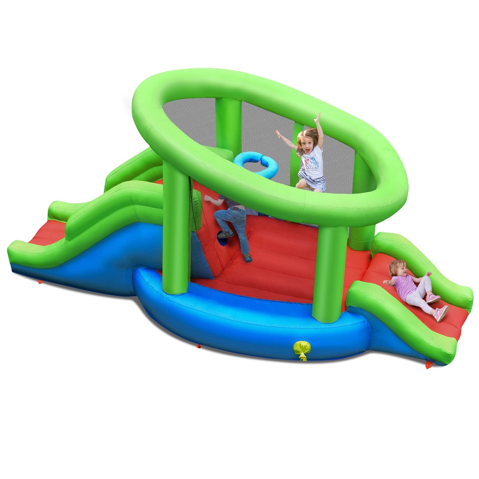 OLAKIDS Inflatable Bounce House - 3-in-1 Jumping Castle with Double Slides & Basketball Hoop | Indoor/Outdoor Kids Bouncer with Carry Bag, Repair Kit & Anchors (Blower Not Included) | Perfect for Birthday Parties, Backyard Fun & Playdates