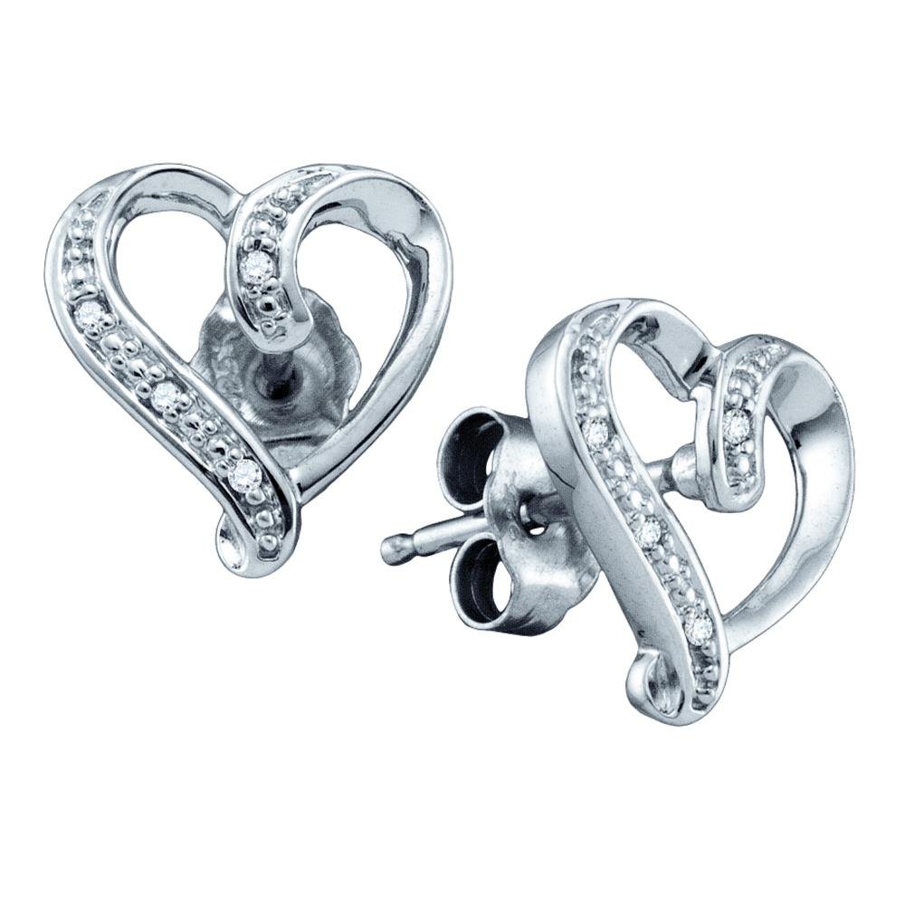 925 Sterling Silver Heart Shaped Stud Diamond Earrings (0.02cttw) - Prong Set Cubic Zirconia Earrings for Women, Gift for Valentine's Day, Anniversary & Special Occasions