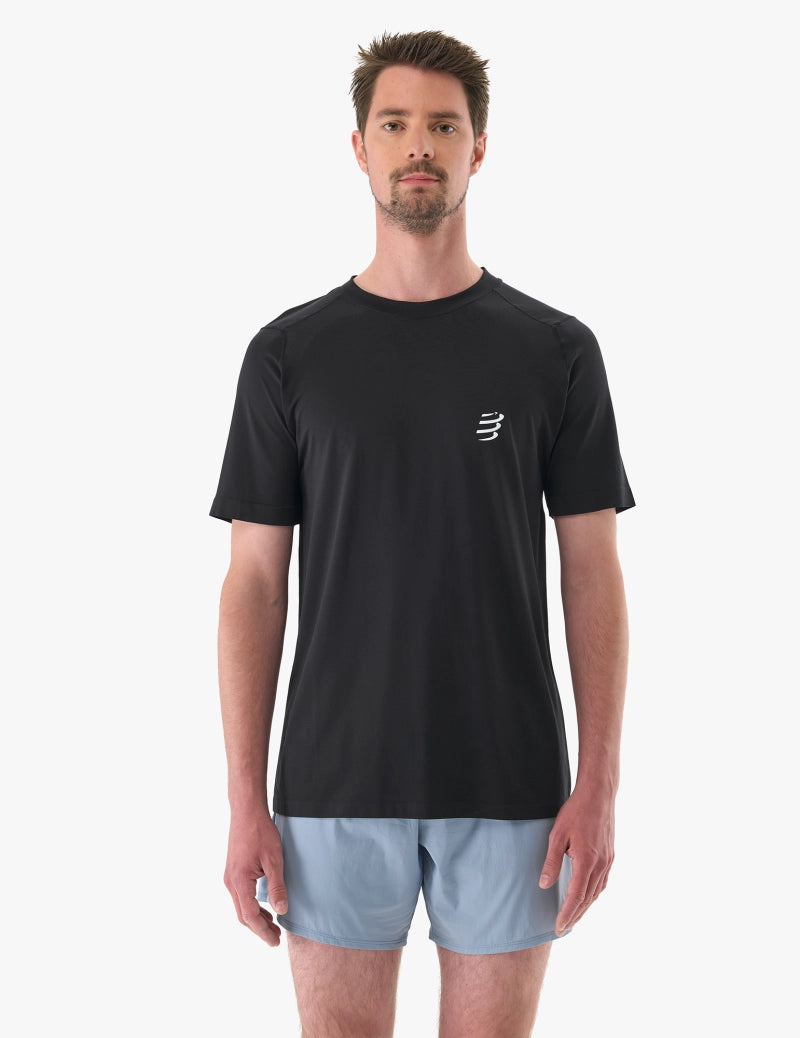 Compressport Men's Performance Short Sleeve Running Shirt - Moisture Wicking & Breathable Athletic Top for Marathon & Gym Workouts - Black