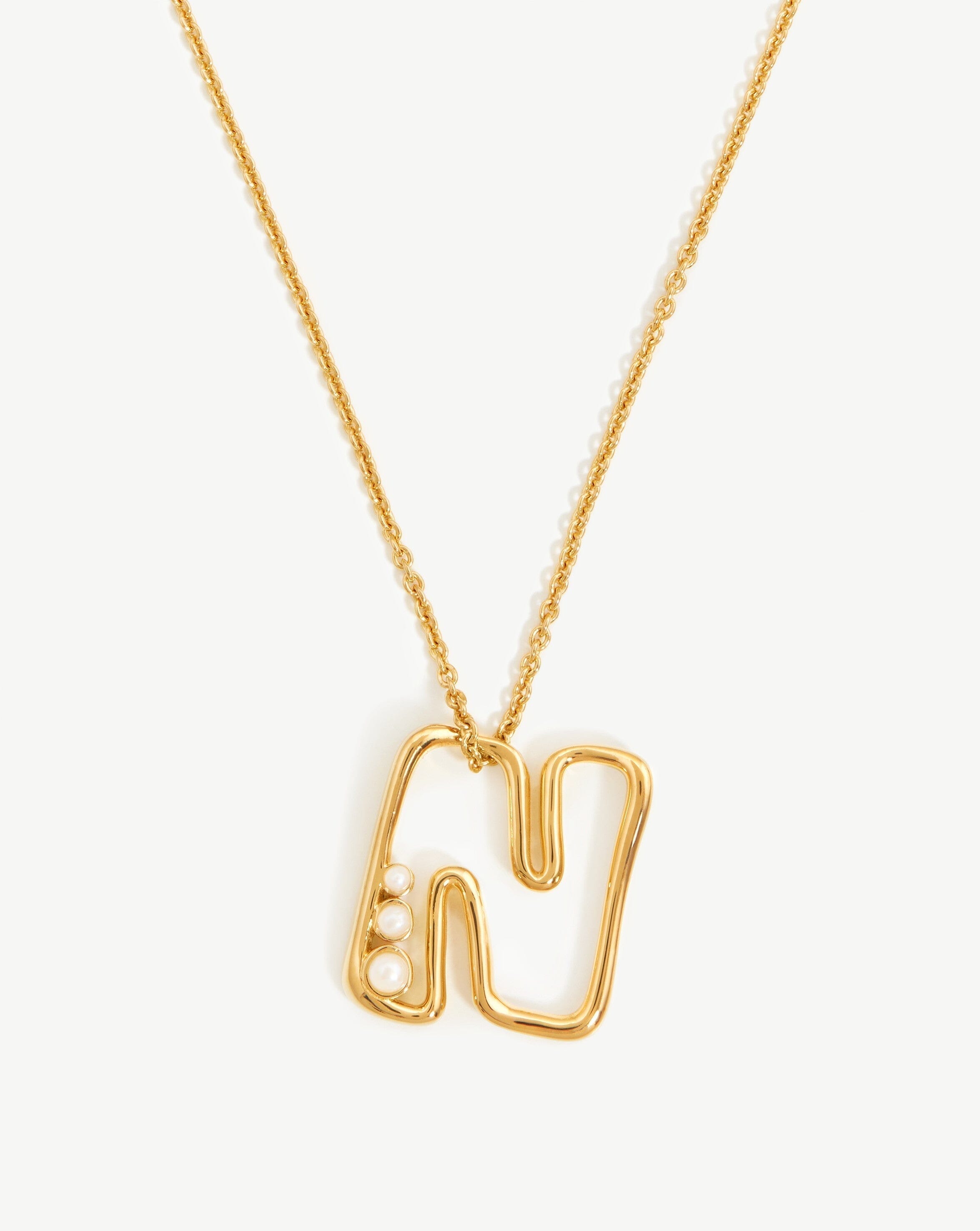 Chubby Pearl Initial Pendant Necklace - Personalized Letter N Jewelry in 18K Gold Vermeil with Freshwater Pearl - Perfect for Birthdays, Anniversaries & Gifts
