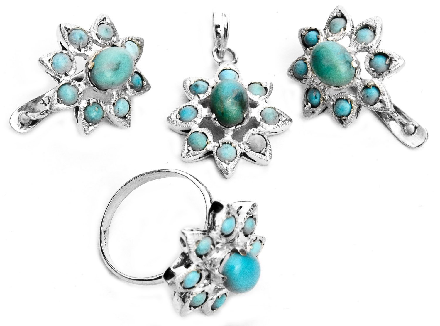 Turquoise Pendant, Earrings & Ring Set in Sterling Silver | Elegant Jewelry Gift for Women | Perfect for Weddings, Parties & Special Occasions