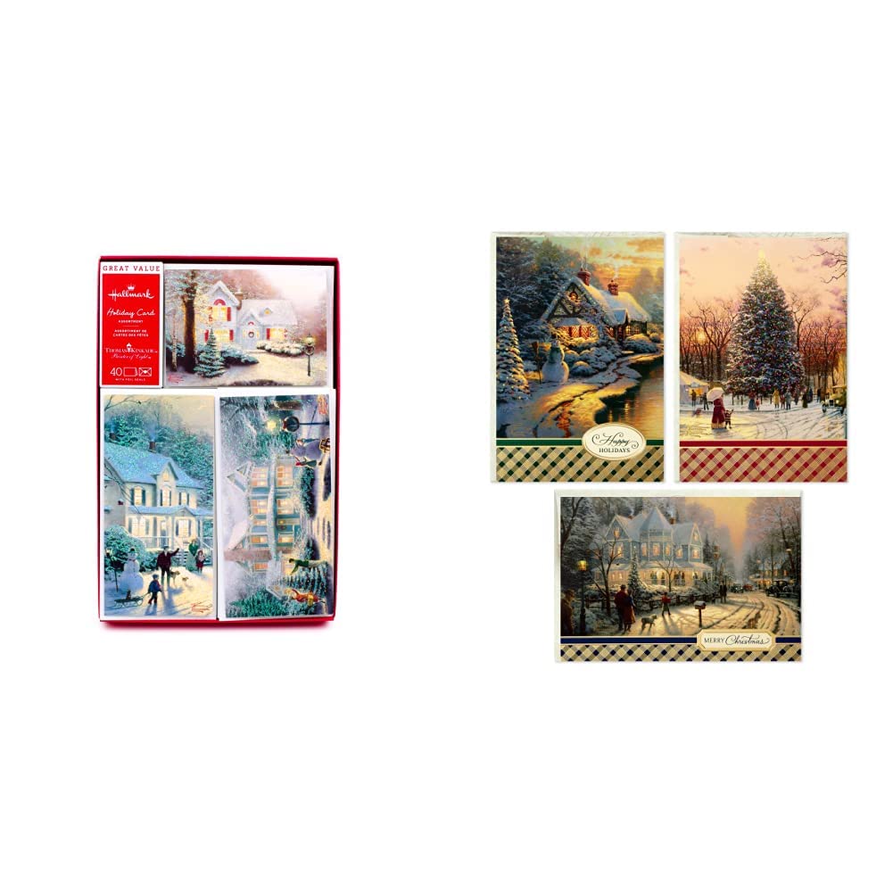 Hallmark Thomas Kinkade Christmas Card Sets - 40 Premium Boxed Holiday Cards with Envelopes & Foil Seals | 3 Beautiful Designs of 24 Festive Greeting Cards | Perfect for Holiday Wishes, Family Gifts & Christmas Decorations