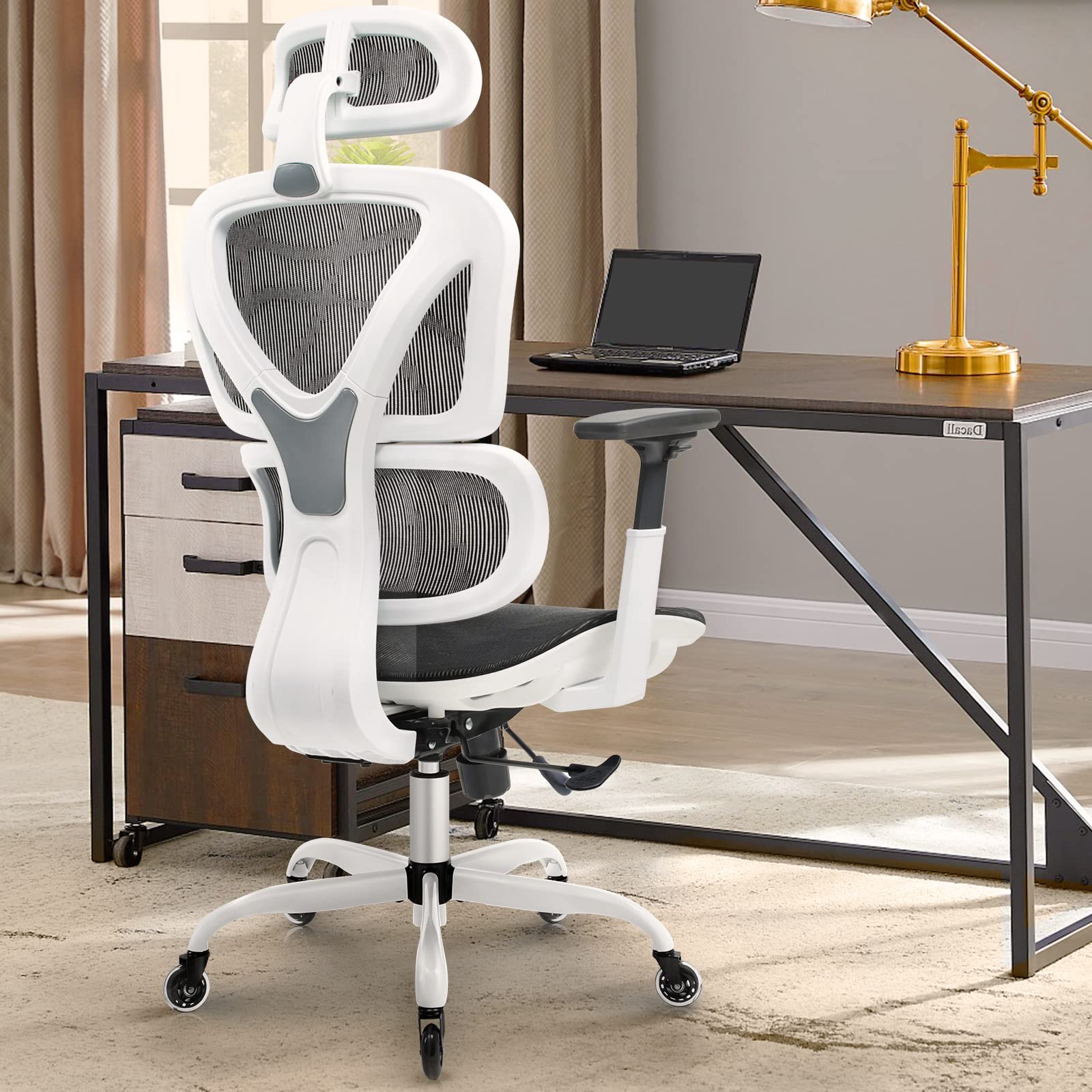 KERDOM Ergonomic Office Chair - High Back Mesh Computer Desk Chair with Adjustable Headrest & 16D Armrests, Breathable Executive Swivel Chair with Roller Blade Wheels - Perfect for Home Office, Gaming & Workspace Comfort