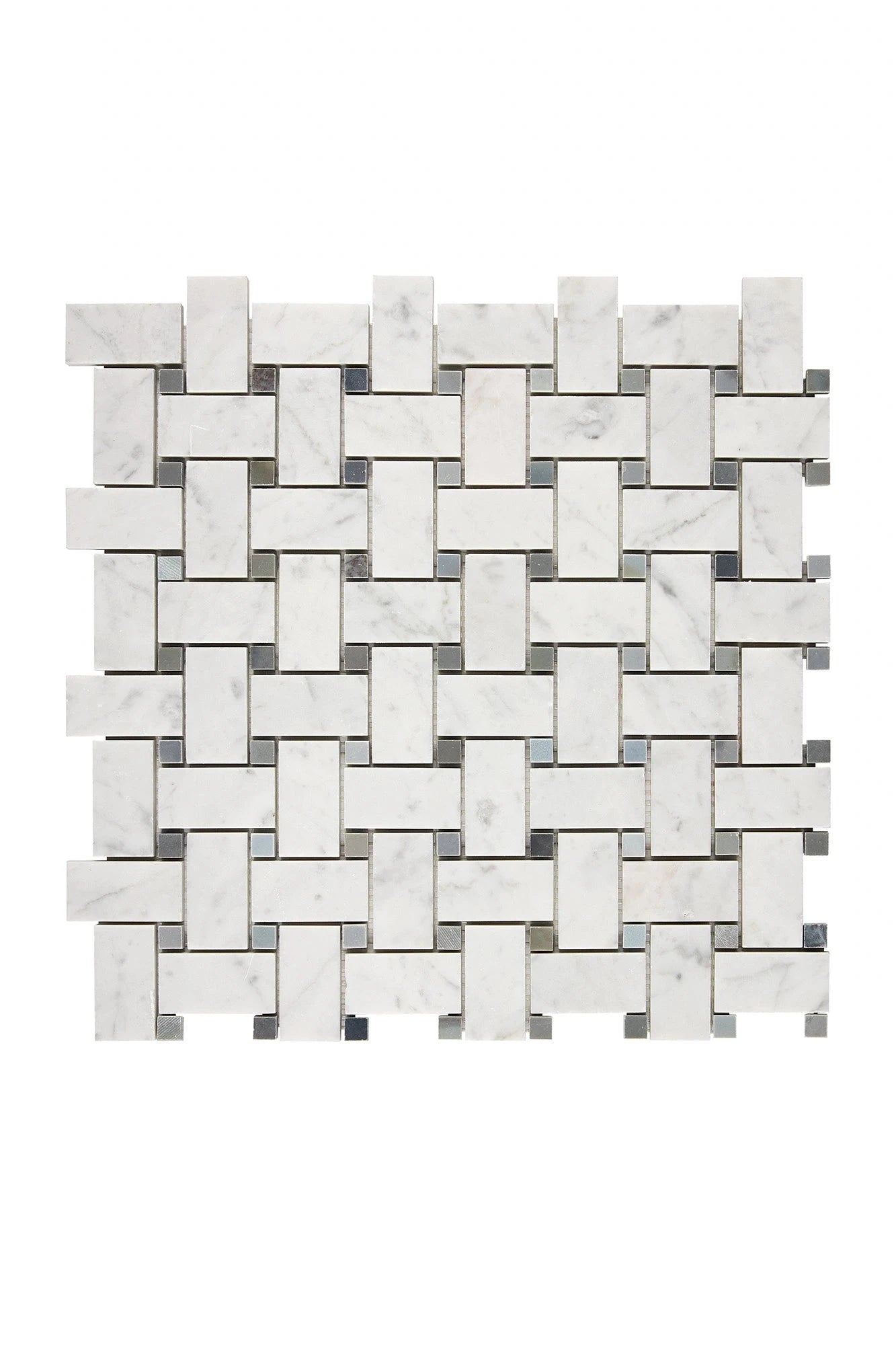 Carrara White Gioia Marble Basketweave Blue Mosaic Tile - Premium Natural Stone Wall & Floor Decor for Bathroom, Kitchen Backsplash, and Fireplace Surround