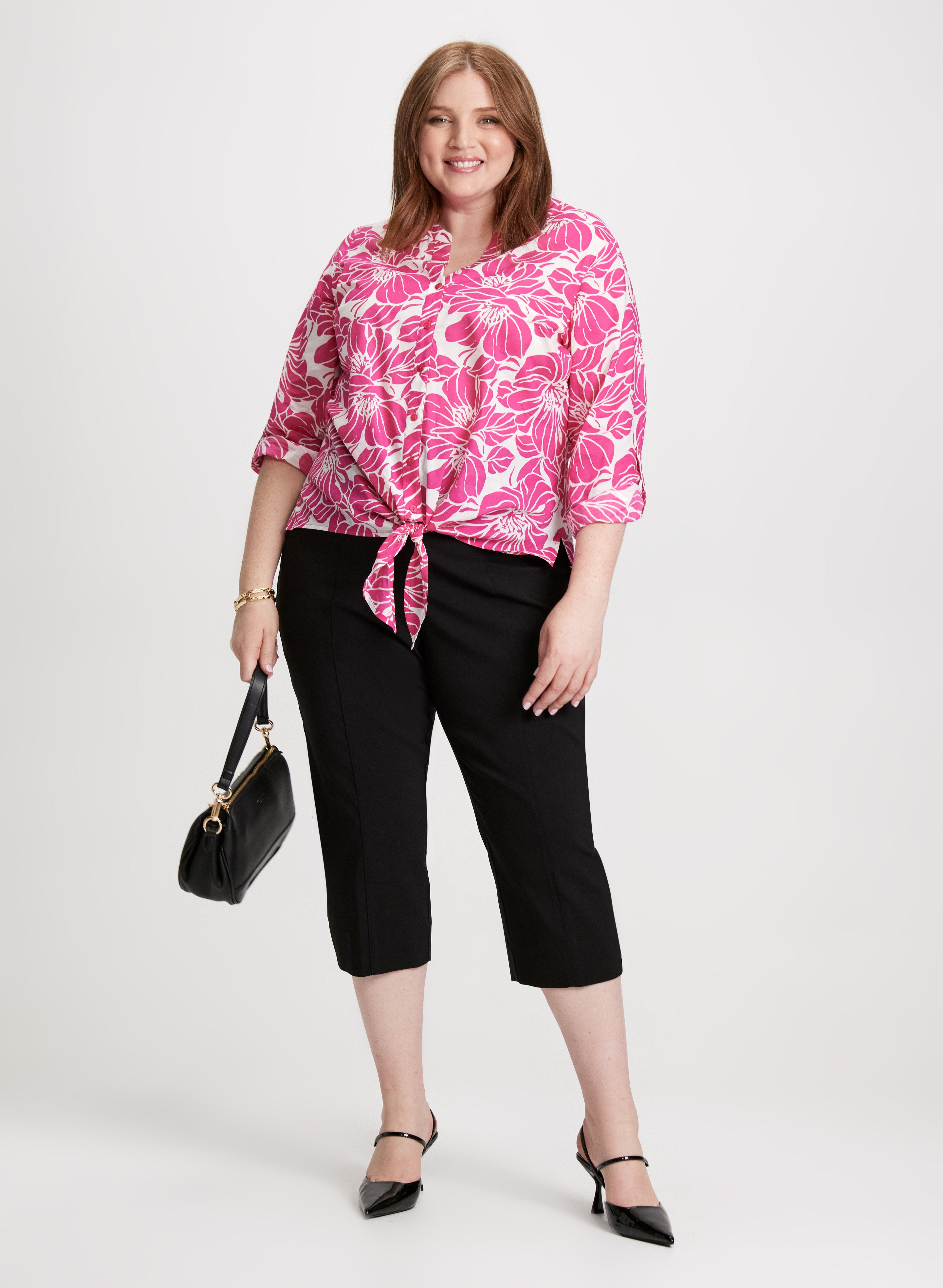 Floral Print Blouse with Side Slit Pants Set - Women's Elegant Office Wear & Party Outfit for Spring Summer