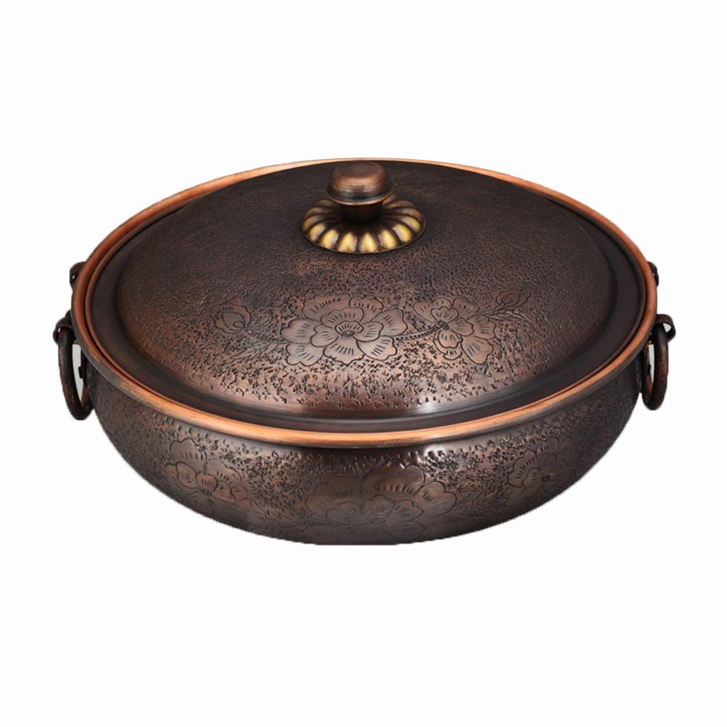 Premium Copper Induction Hot Pot with Electroplated Bottom - 34cm Multi-Functional Chinese Spicy Soup Pot with Lid - Perfect for Fondue, Shabu Shabu, Home Cooking & Family Gatherings (Color: Bronze)