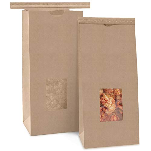 1000 Pack 8 oz Brown Kraft Paper Bakery Bags with Window - Resealable Tin Tie Lock Closure for Coffee, Cookies, Snacks | Perfect for Food Samples, Dessert Packaging & Party Favors | Ideal for Bakeries, Cafes & Home Use