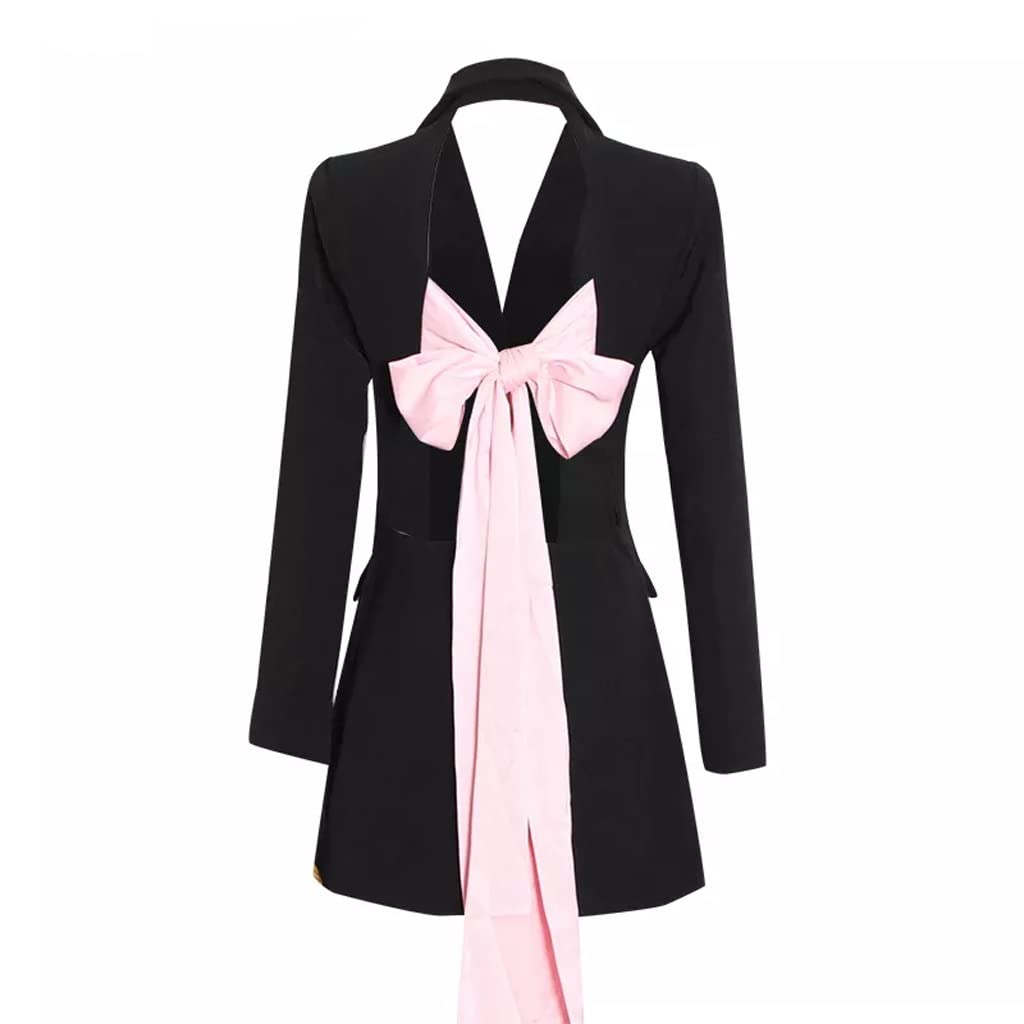 WDBBY Women's Slim Fit Backless Lace-Up Blazer with Bowknot Detail - Notched Long Sleeves Spring Fashion Coat (Black, Size S) | Perfect for Office Wear, Date Nights & Special Occasions