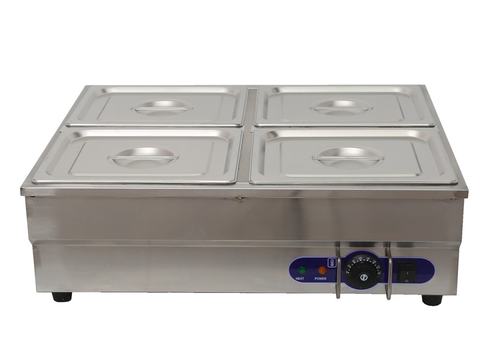 INTSUPERMAI 4-Pot Commercial Electric Food Warmer - 1500W Stainless Steel Buffet Soup Heater (110V) with 4x 12''x8.7''x4'' Pans - Perfect for Catering, Restaurants & Buffet Serving - Ideal for Keeping Soups, Stews & Sauces Hot at Events