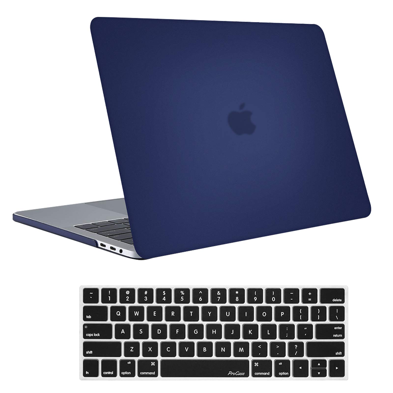 ProCase Hard Shell Protective Case & Keyboard Cover for MacBook Pro 15 Inch (2016-2019 Models A1990/A1707 with Touch Bar) - Dark Blue | Shockproof Laptop Cover for Work, Travel & Daily Use
