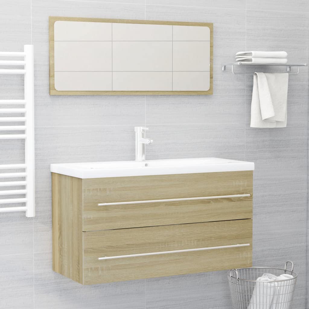 Modern 2-Piece Bathroom Vanity Set with Sink, Mirror & Storage Cabinet - Sonoma Oak Chipboard Design for Bathroom Decor | Perfect for Small Bathrooms, Powder Rooms & Home Renovations