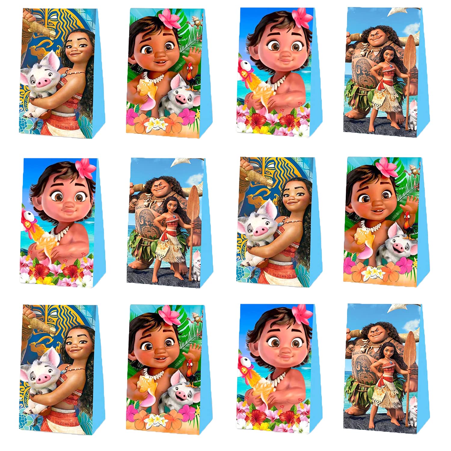 12 Pack Moana Party Favor Bags - Disney Moana Themed Gift Bags for Kids Birthday Party, Baby Shower & Movie Night Decorations - Perfect for Moana Fans, Hawaiian Luau & Themed Celebrations
