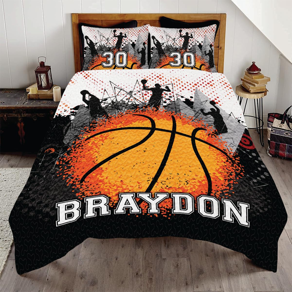Personalized Basketball Quilt Set - King/Queen/Twin Size for Bedroom Decor & Gifts