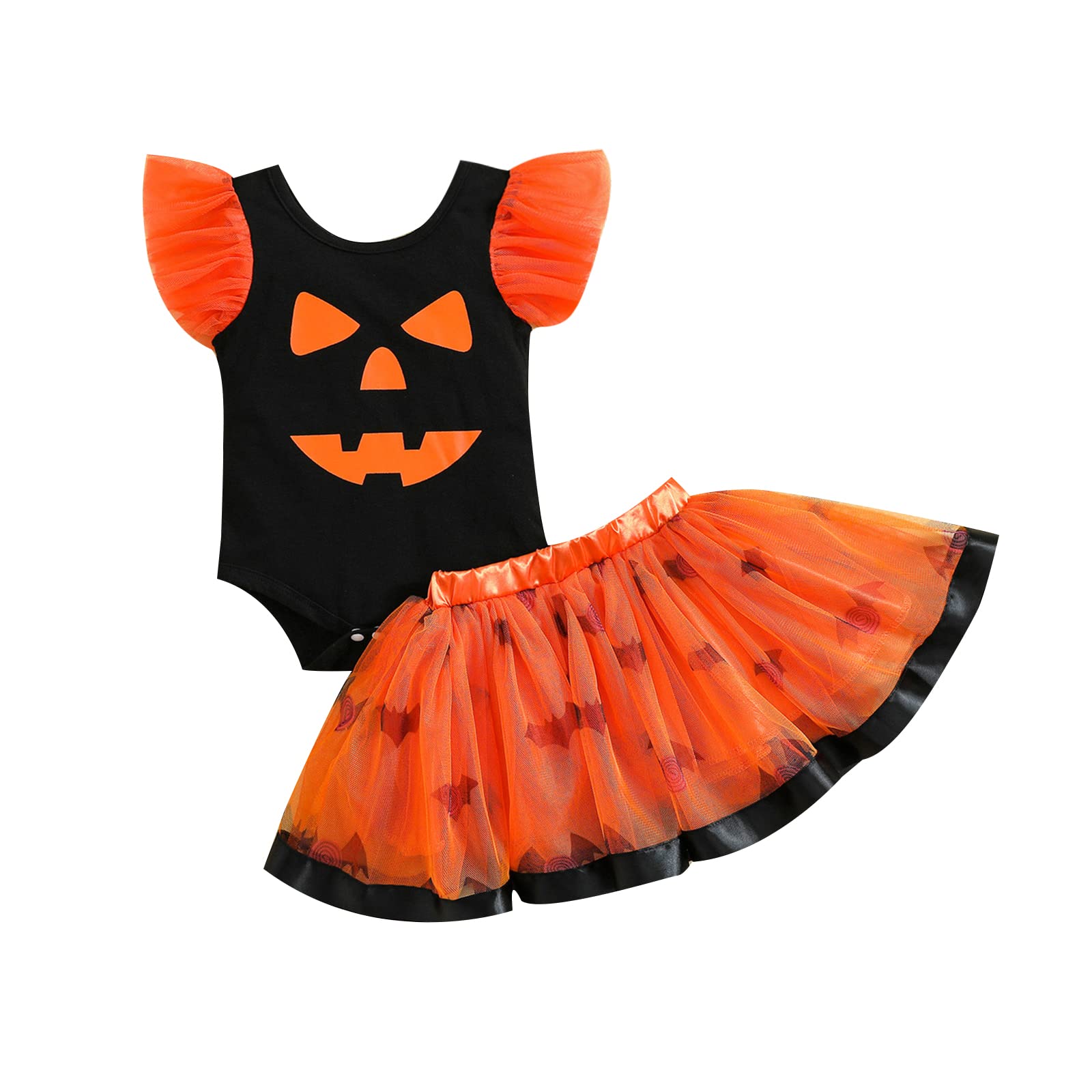 **Adorable Newborn Baby Girl Halloween Costume - Sleeveless Pumpkin Romper with Tutu Skirt Set | Princess Dress for Infants | Perfect for Halloween Parties & Photo Shoots**