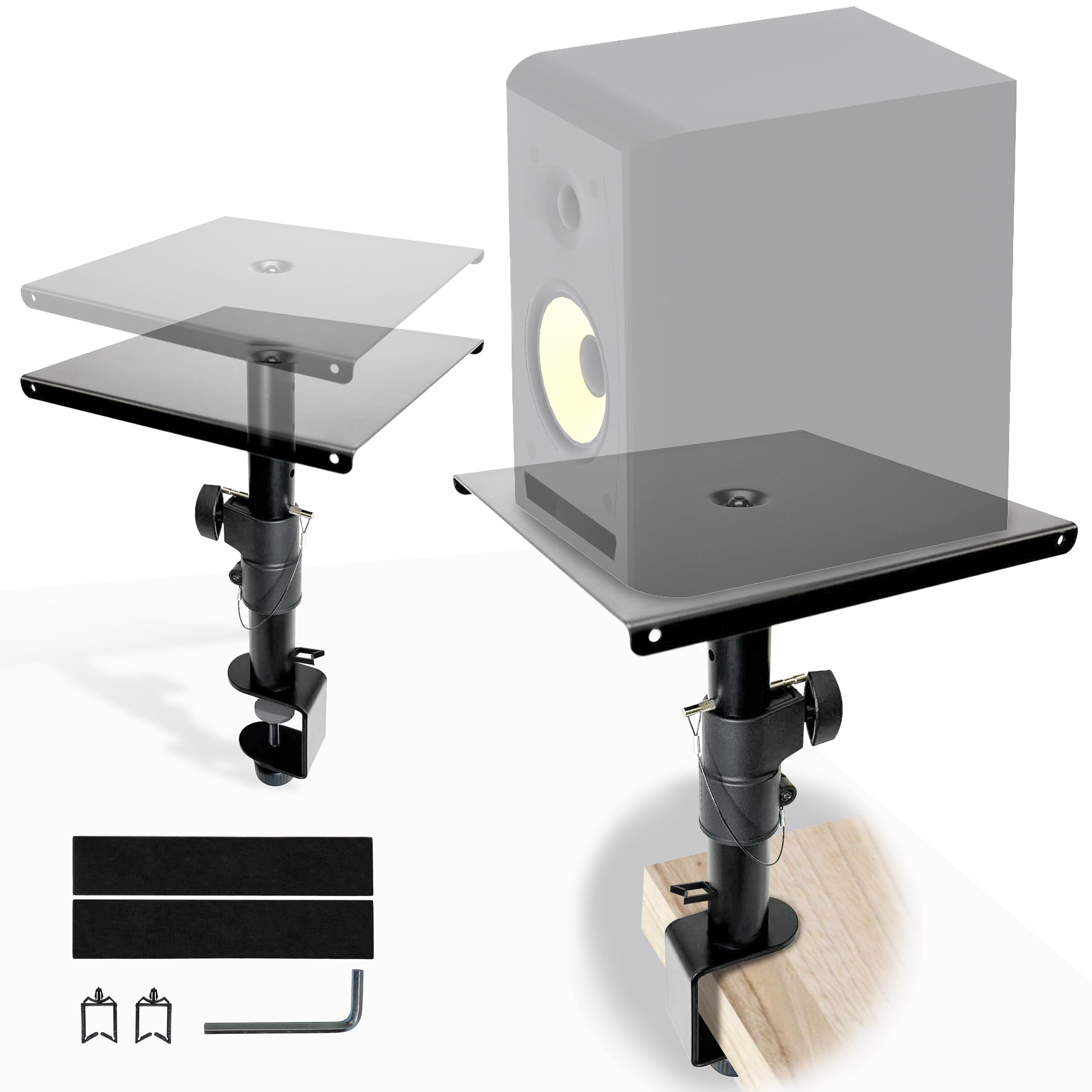 AxcessAbles Adjustable Clamp-On Studio Monitor Speaker Stands (Pair) - Height Adjustable Desk Mount for Studio Monitors & Bookshelf Speakers | Perfect for Home Studios, Gaming Setups & Office Workspaces