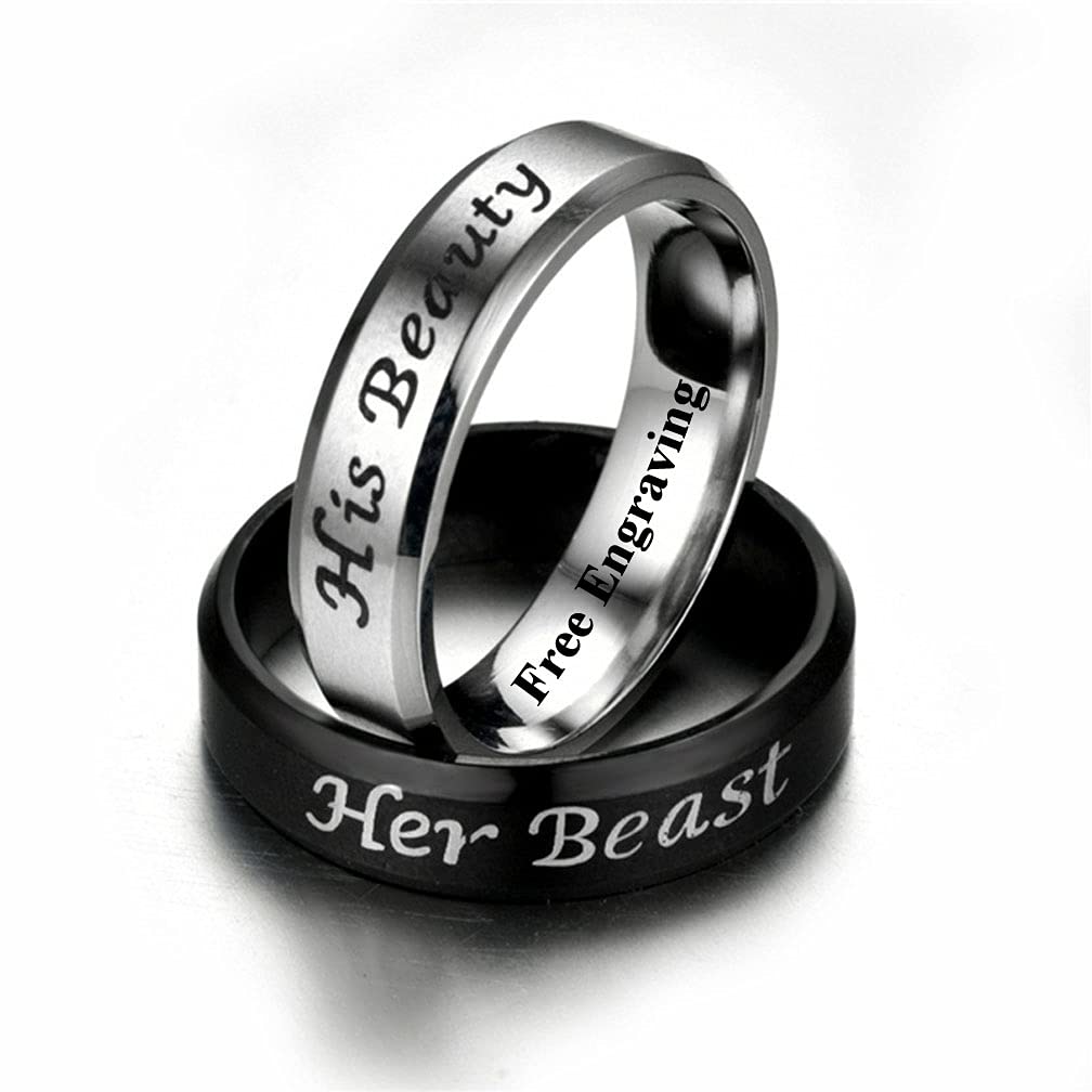 His & Her Matching Couple Rings - Stainless Steel Promise Bands for Engagement & Wedding