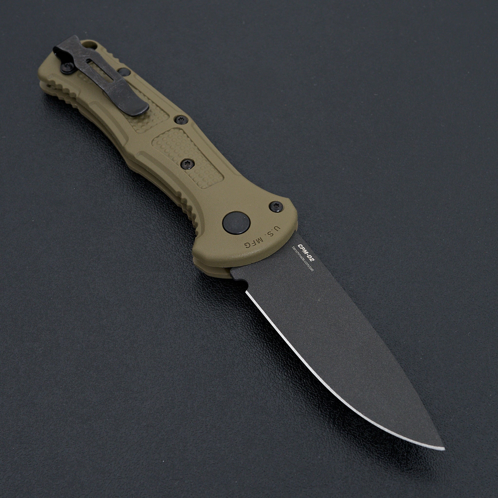 Benchmade Mini Claymore Automatic Knife - Ranger Green Grivory Handle - EDC Tactical Folding Knife for Outdoor, Camping & Survival Gear