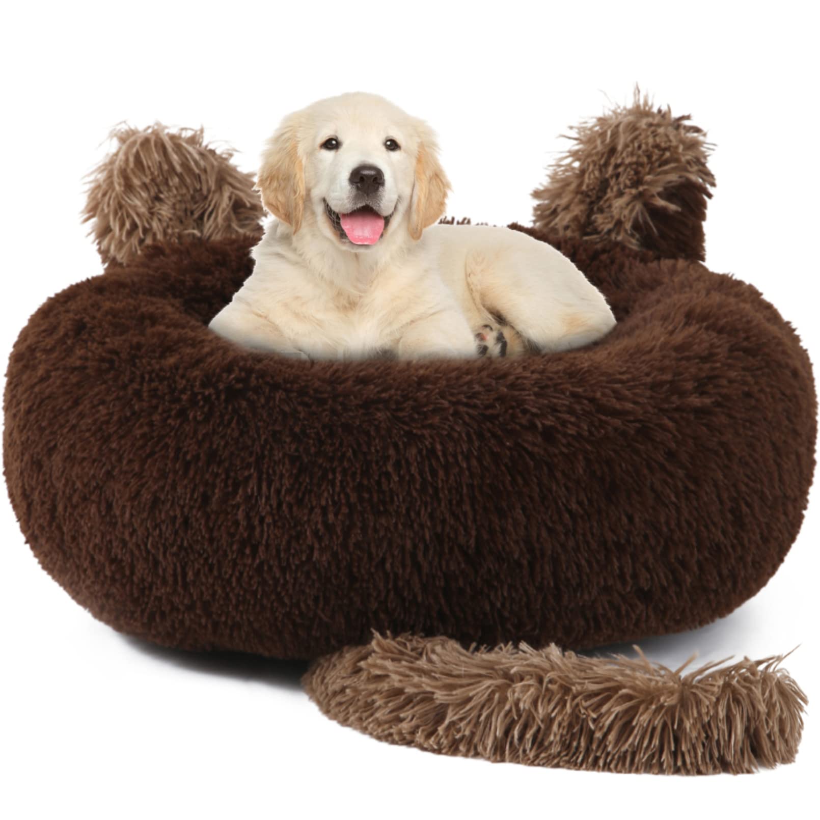 Premium Sycoodeal Pet Bed Mat - Round Donut Dog & Cat Bed with Warming Cozy Soft Plush Faux Fur - Ideal for Kennel Pad, Cushion & Indoor Pet Comfort - Perfect for Small to Medium Dogs & Cats in Living Room or Bedroom