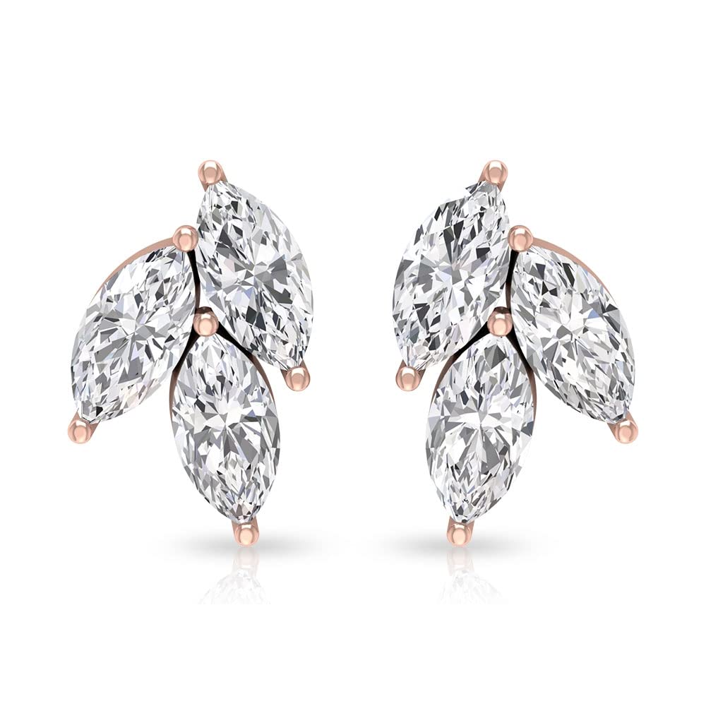 Sparkling 10K Solid Gold Marquise Cut Zircon Stud Earrings - Cubic Zirconia Cluster CZ Earrings for Women | Perfect for Weddings, Parties & Special Occasions
