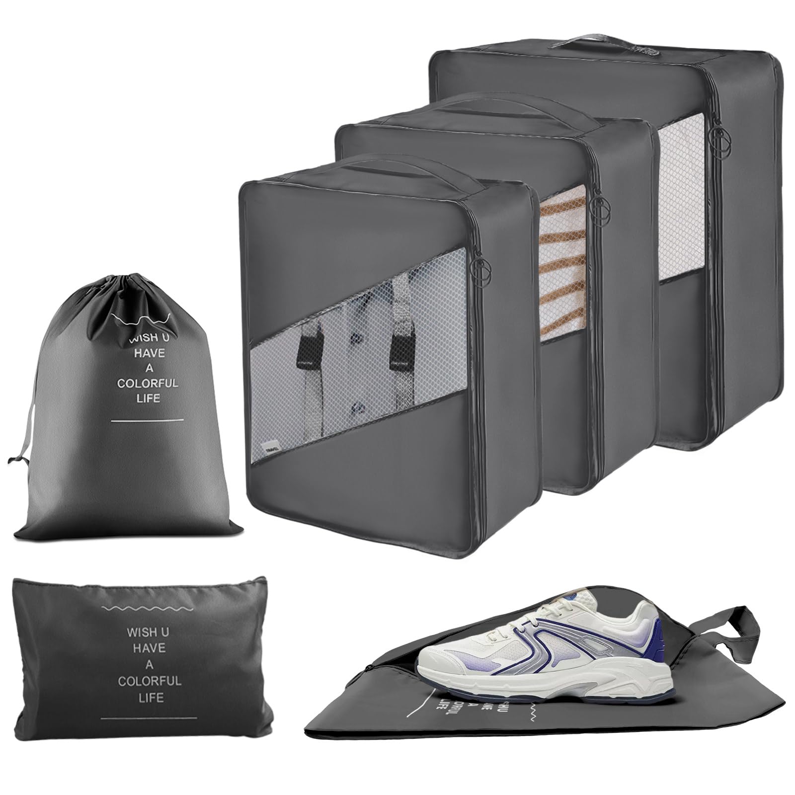 6-Piece Packing Cubes Set for Luggage - Travel Organizer Bags with Laundry & Shoe Compartments - Lightweight Carry-On Storage for Clothes & Accessories - Perfect for Business Trips, Vacations & Weekend Getaways (Men & Women)
