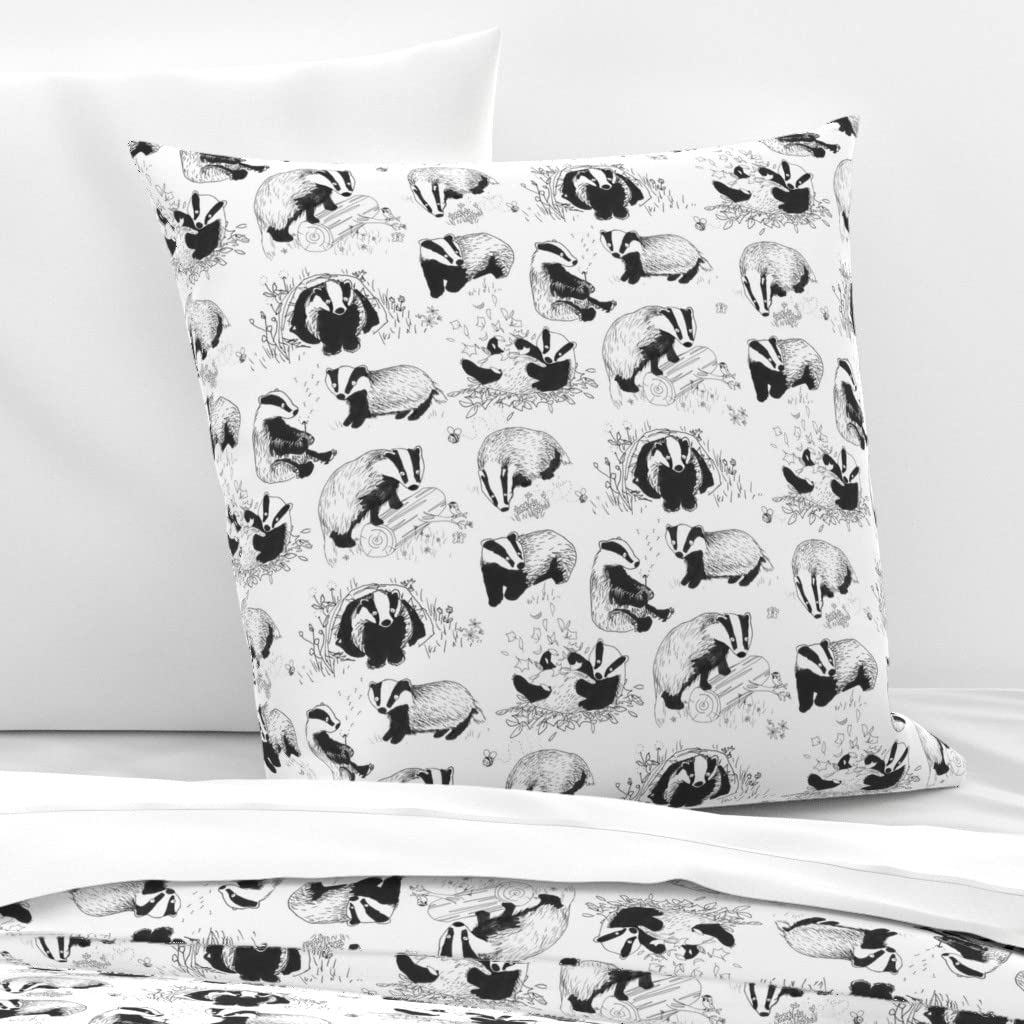 Custom Spoonflower Cotton Sateen Euro Sham - British Woodland Animals Nursery Decor in Gender Neutral Black Print | Perfect for Kids' Bedrooms, Baby Showers & Neutral Nursery Themes