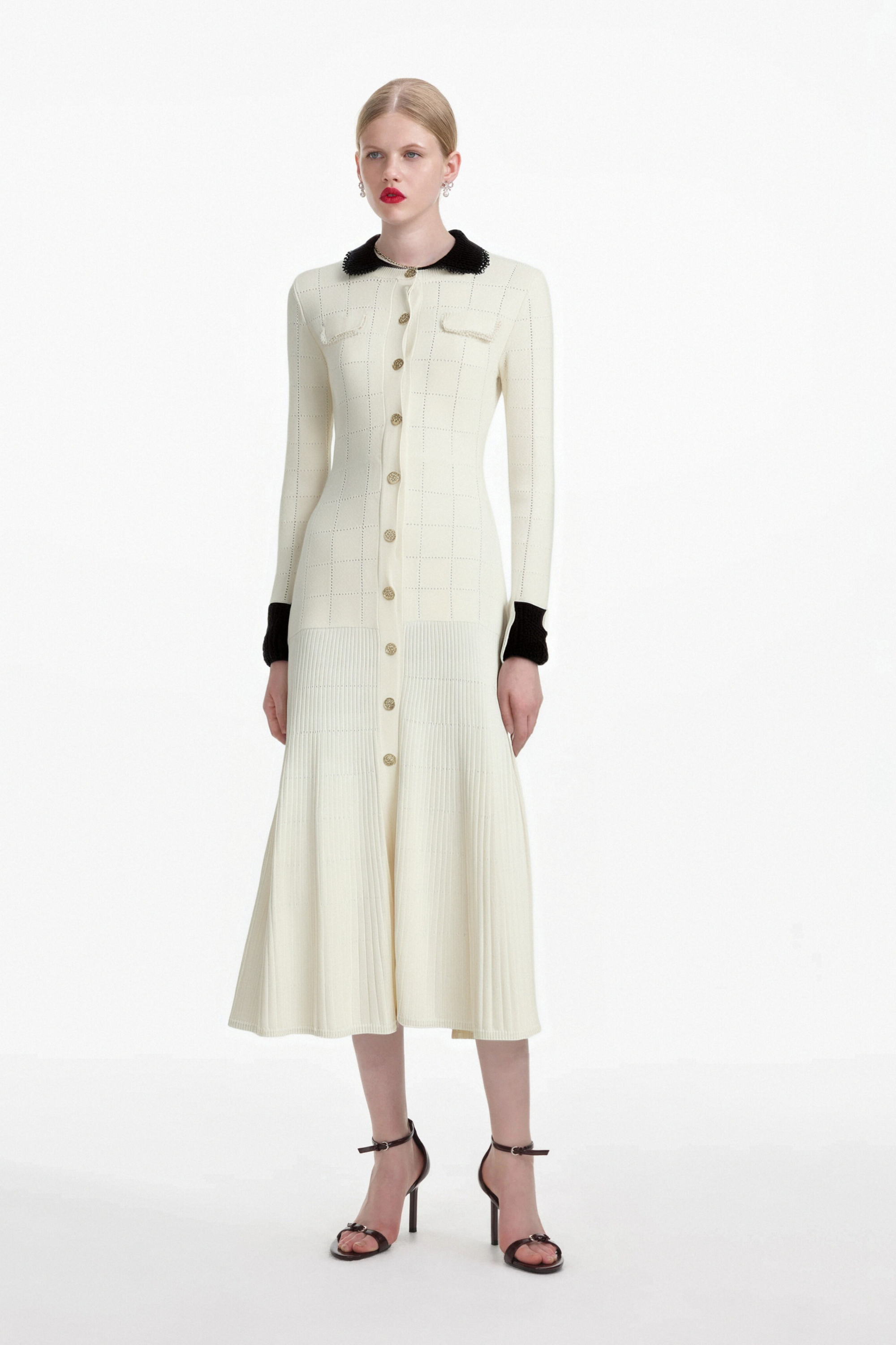 Cécilie Contrast Trim Knitted Shirt Dress for Women - Elegant Casual & Office Wear - Perfect for Fall & Winter Outfits
