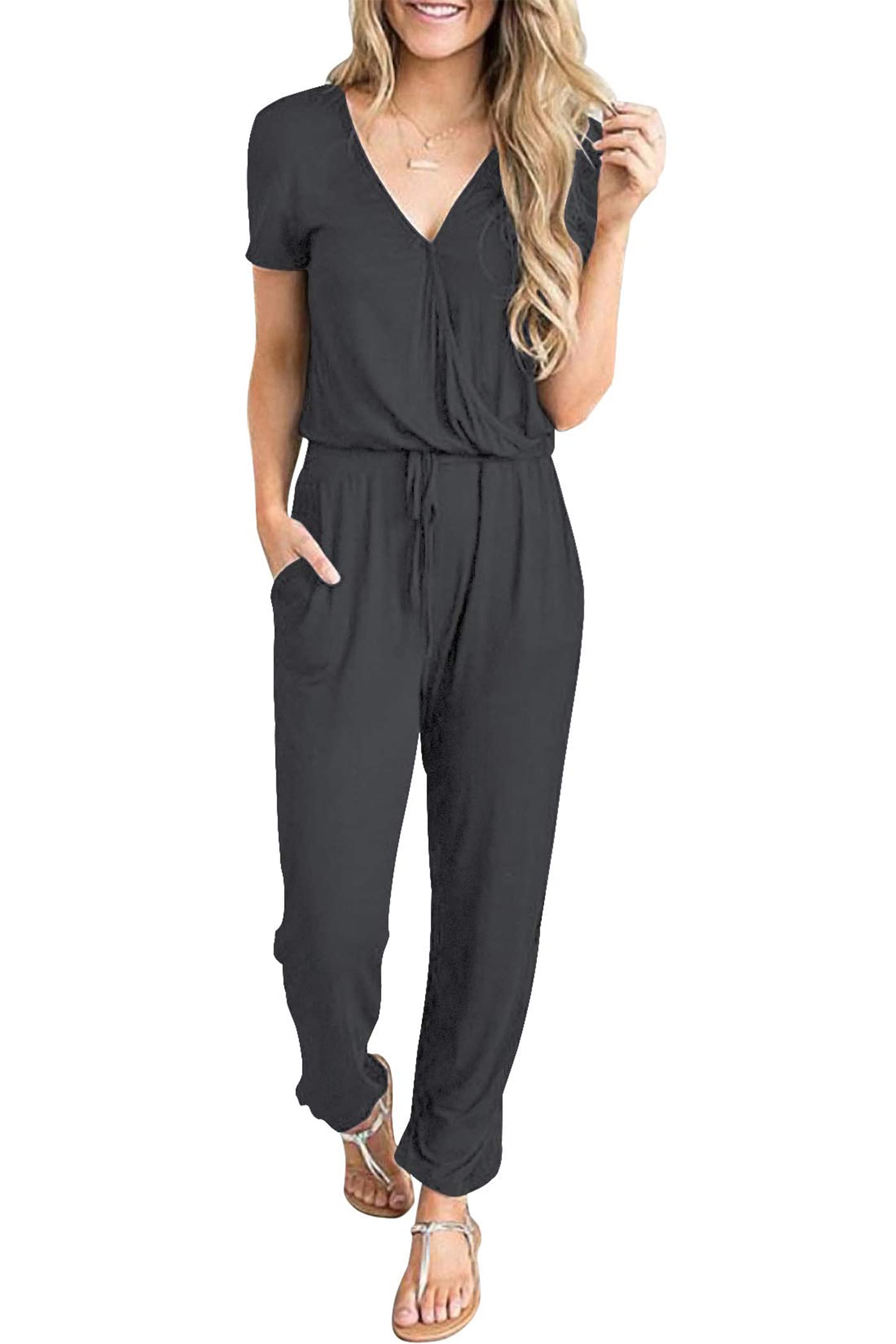 PRETTYGARDEN Women's Jumpsuits 2025 - Summer Casual Short Sleeve Romper Dress for Travel, Vacation & Airport Outfits | Perfect for Beach Getaways, Weekend Brunch & City Exploration