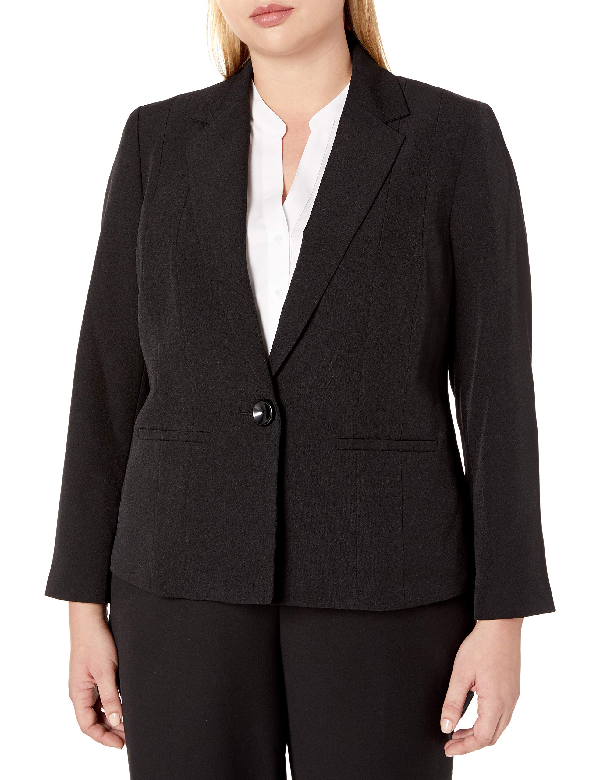 Kasper Women's Plus Size Stretch Crepe Blazer - Single Button Formal Jacket for Office Work & Business Meetings | Professional Women's Workwear