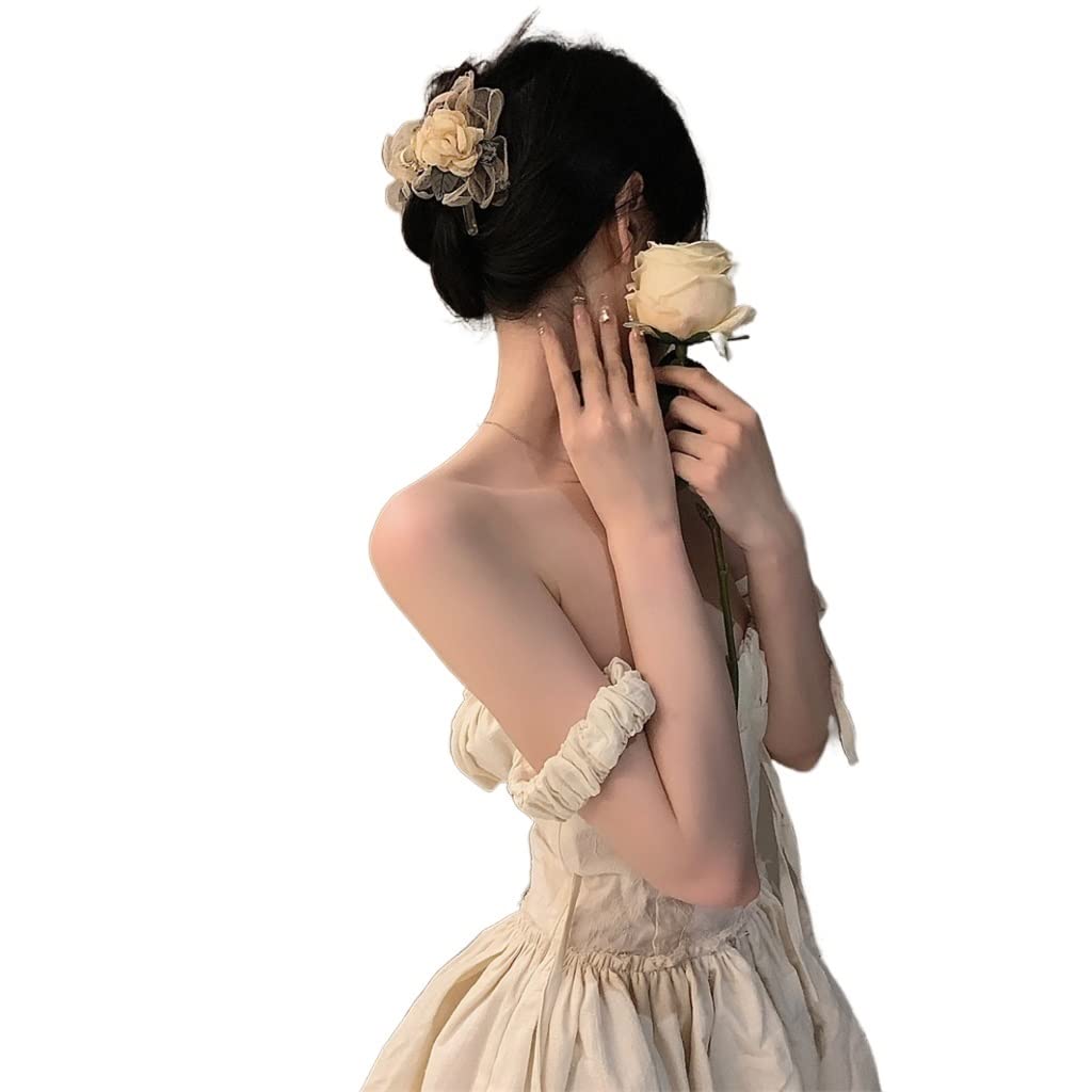 TXUKK Camellia Flower Claw Clip for Women - Elegant French Hair Clips, Boho Hair Accessories for Long Hair, Perfect for Weddings, Parties & Everyday Use