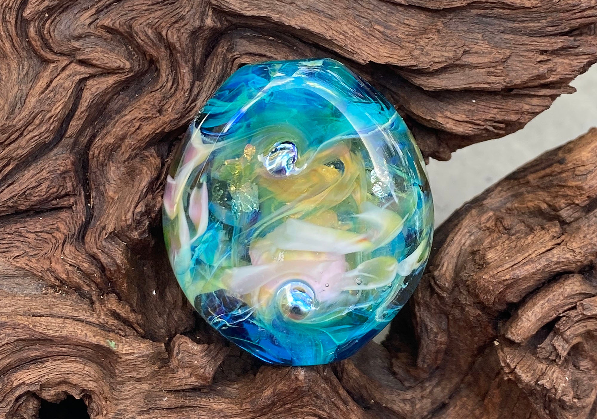 Blue Oasis Lampwork Glass Focal Bead - Handmade SRA Artisan Jewelry Bead for Necklace, Bracelet & DIY Crafting
