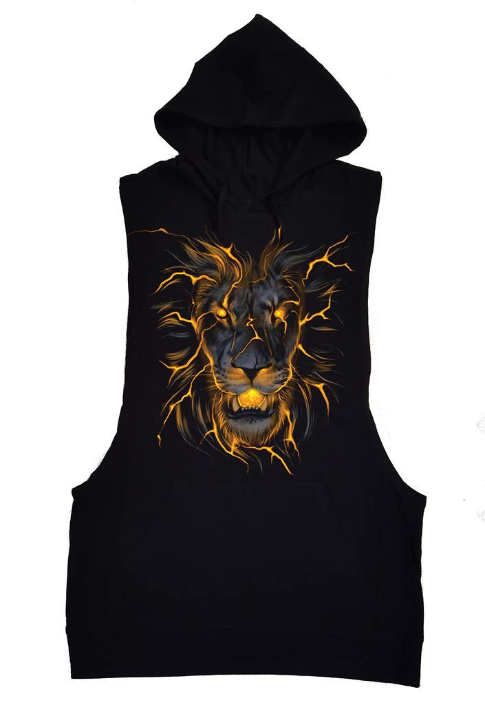 Koyotee Men's Lava Lion Black Tank Top Hoodie - Breathable Workout Shirt for Gym, Running & Streetwear Fashion