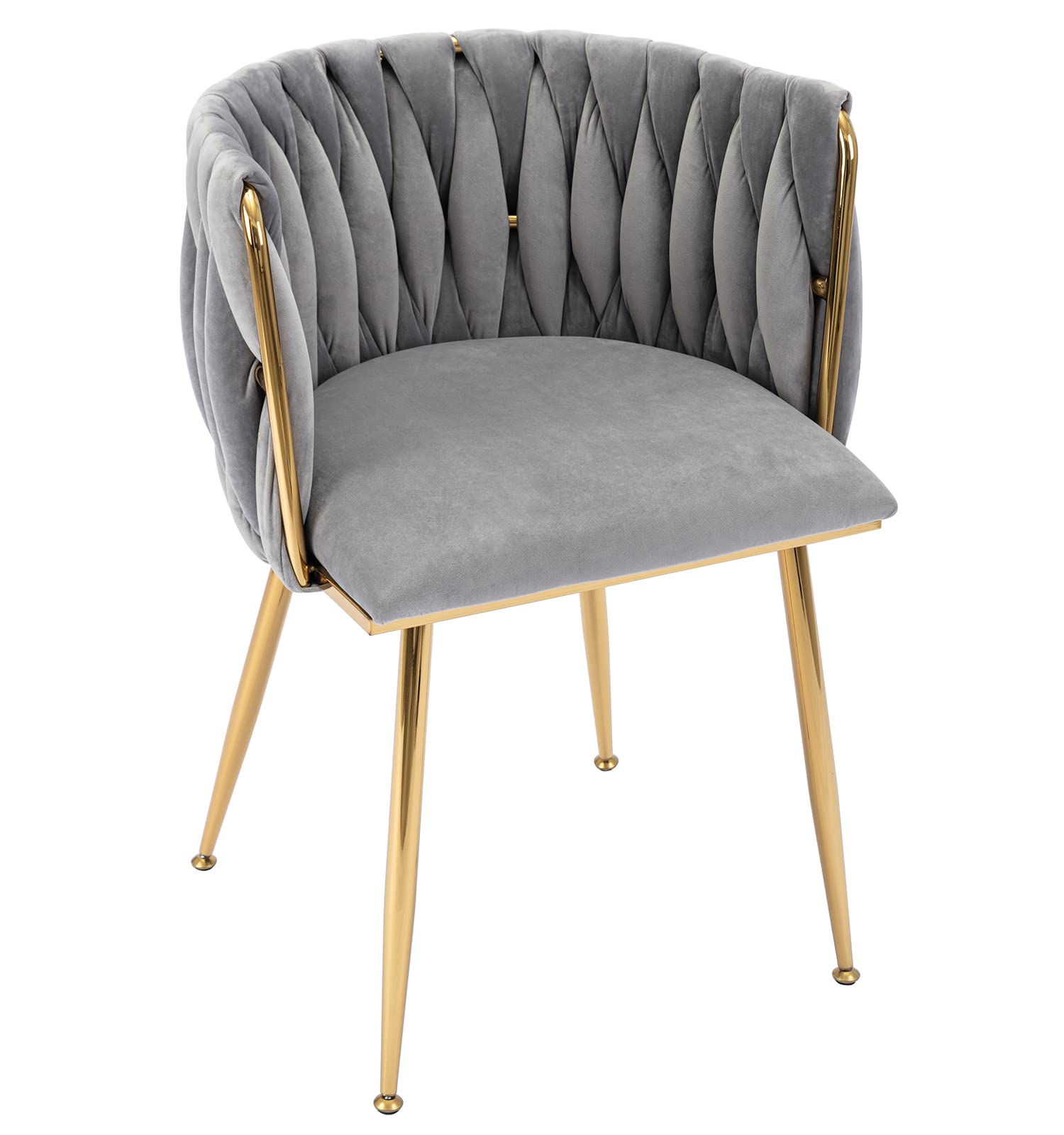DUOMAY Modern Velvet Upholstered Barrel Dining Chair with Gold Metal Legs - Accent Side Chair for Living Room, Makeup Vanity & Office - Grey | Perfect for Dining Rooms, Home Offices & Boudoir Settings