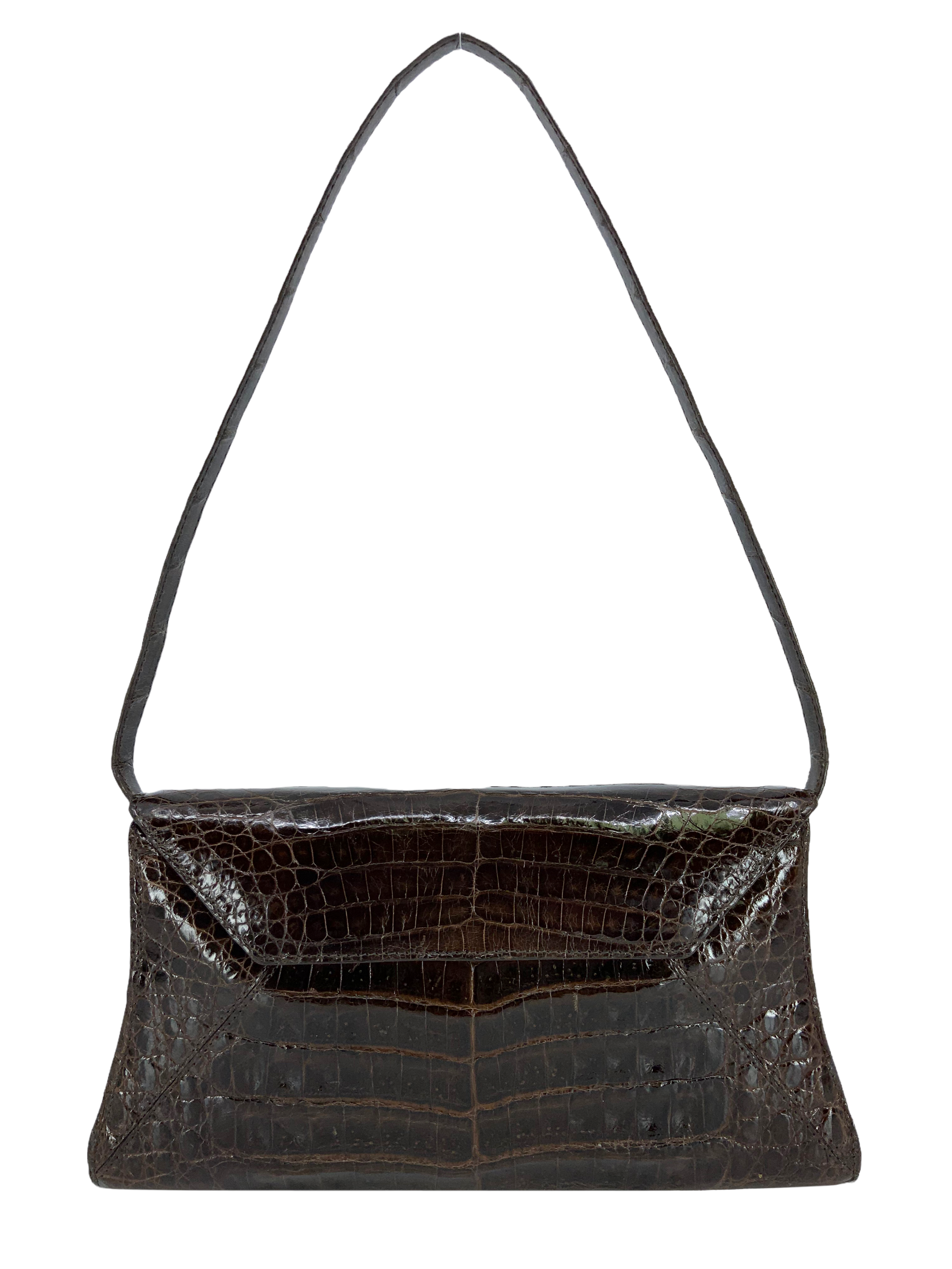 Nancy Gonzalez Genuine Crocodile Leather Small Flap Clutch with Detachable Shoulder Strap - Luxury Evening Bag for Women, Perfect for Parties, Weddings & Special Occasions