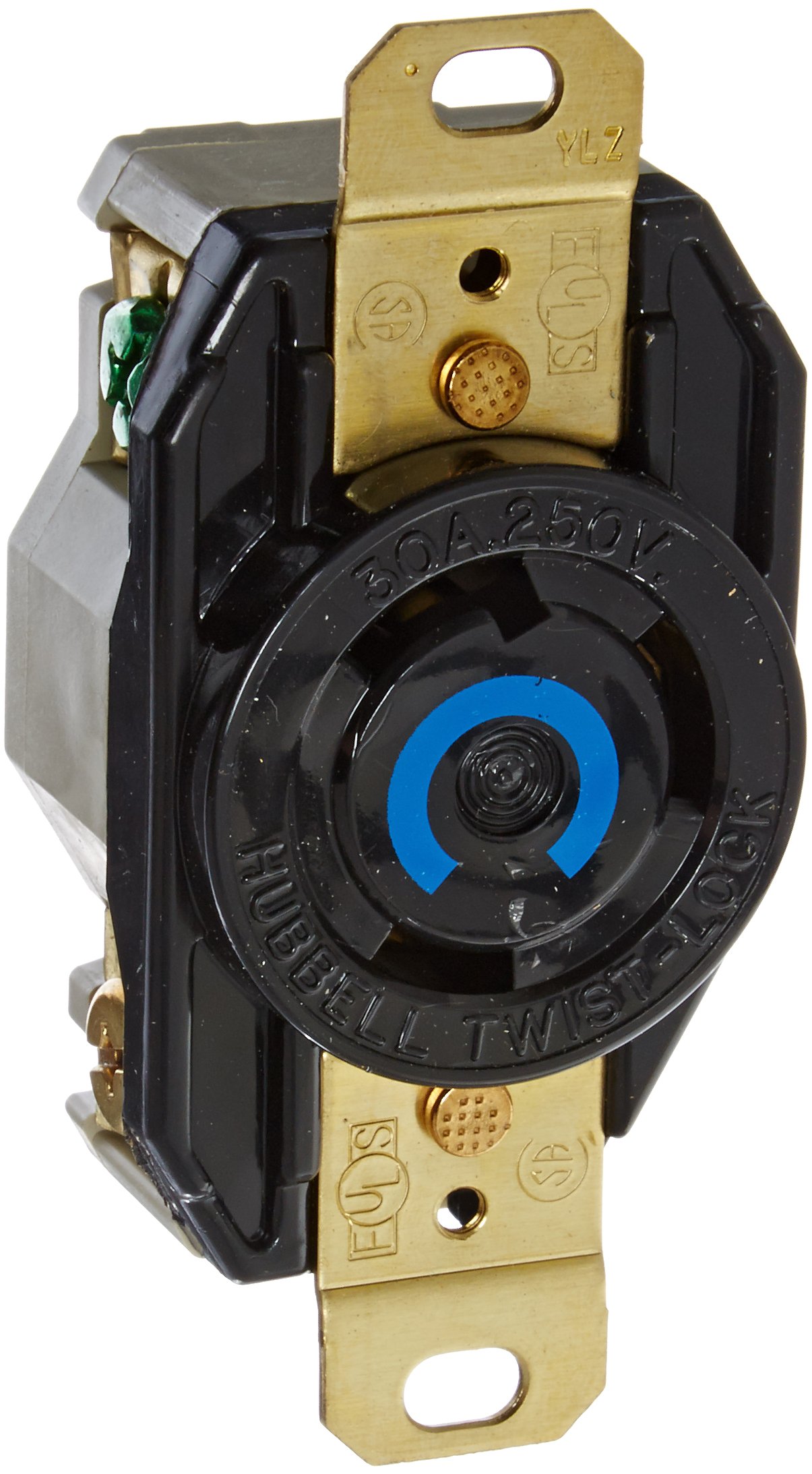 L6-30R Twist-Lock Flush Receptacle, 30A 250V, 2-Pole 3-Wire Grounding, Screw Terminal, Black - Ideal for Industrial Equipment and Heavy-Duty Applications