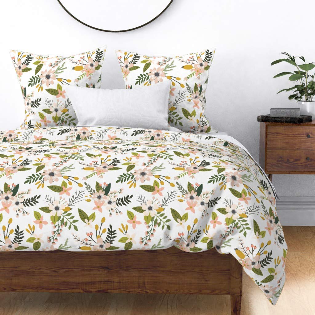 Custom Spoonflower Cotton Sateen Duvet Cover Twin - Bohemian Floral Print with Blush Flowers & Botanical Garden Design | Nursery, Bedroom & Guest Room Decor
