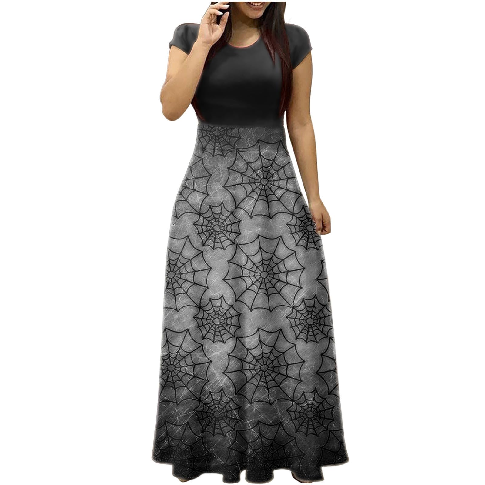 Yihaojia Women's Short Sleeve Maxi Dress - Breathable All-Weather Sundress for Beach, Party & Casual Wear | Summer Flowy Dress with Crewneck | Perfect for Vacation, Date Night & Outdoor Activities