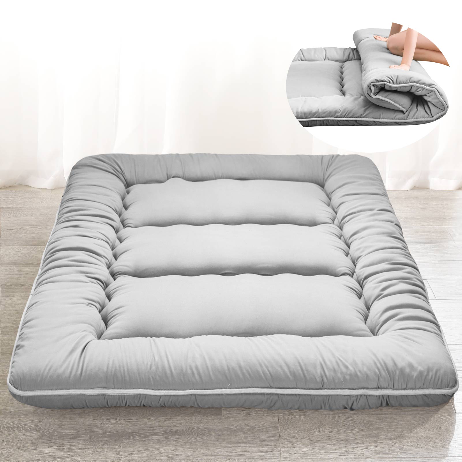 MAXYOYO Japanese Floor Mattress Futon - Foldable Tatami Mattress for Bedroom, Guest Room & Living Room - Comfortable Grey Floor Sleeping Pad for Adults & Kids