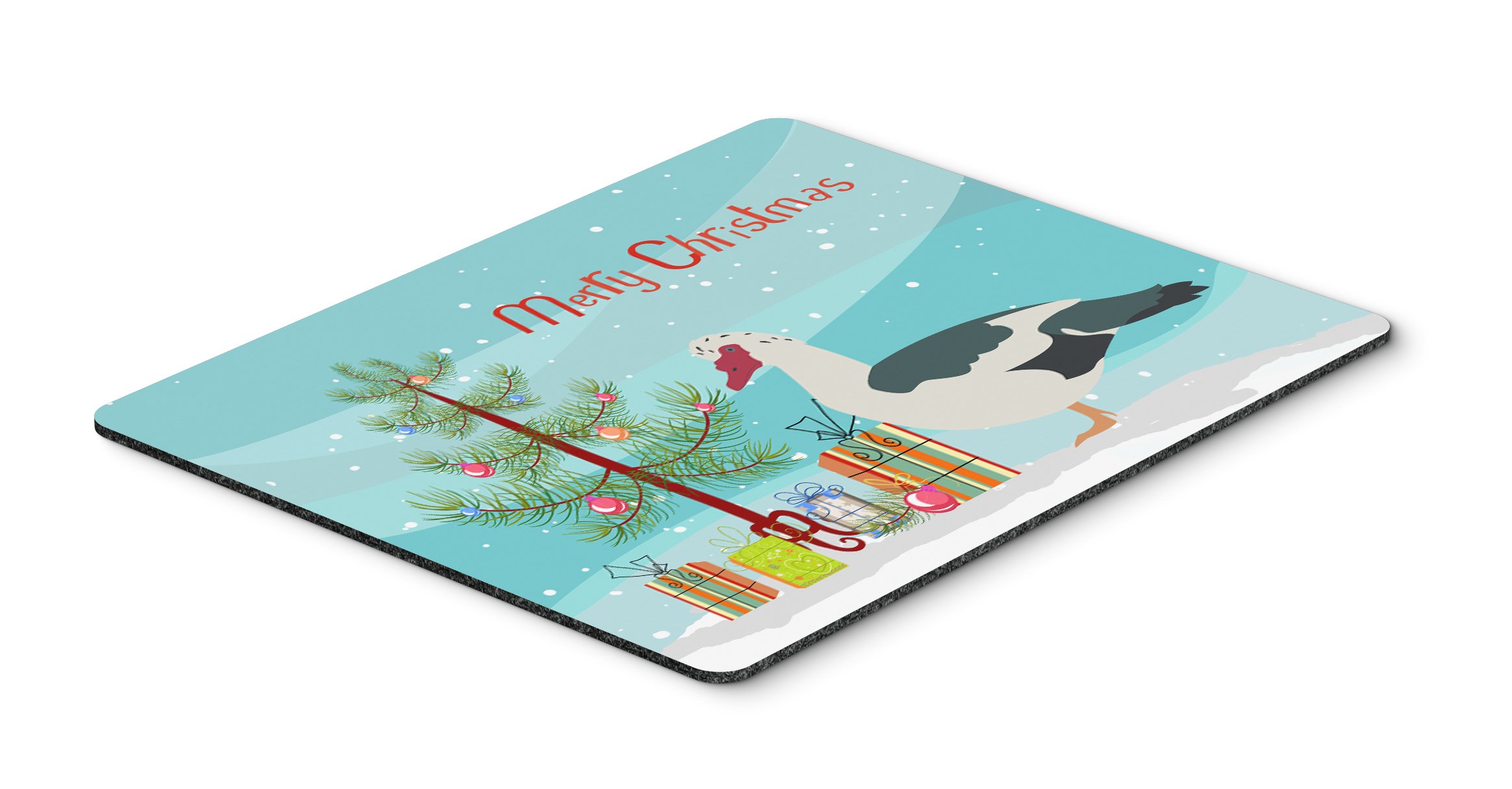 Caroline's Treasures BB9231MP Muscovy Duck Christmas Mouse Pad - Large Washable Non-Slip Desk Mat for Home Office, Gaming & Work - Perfect for Computers, Laptops & as Hot Pad/Trivet - Festive Teal Holiday Decor