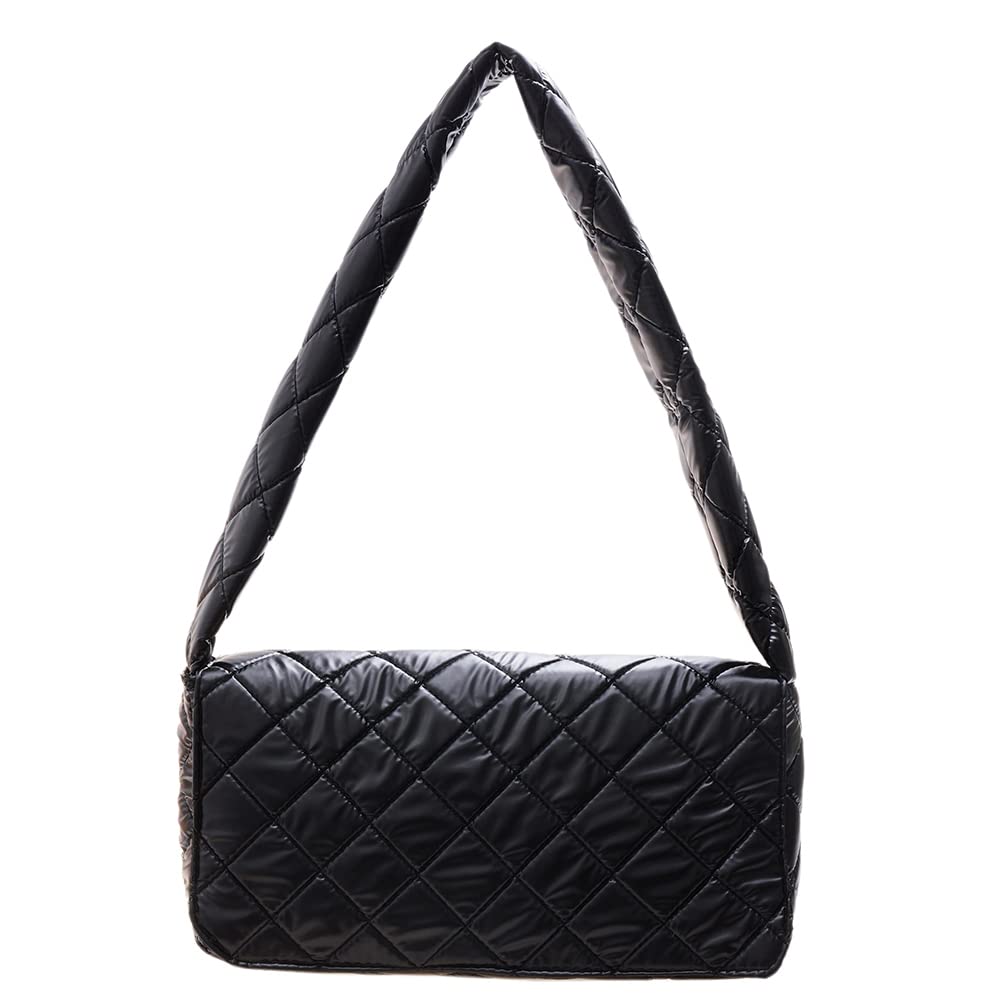 Quilted Shoulder Bag for Women - Small Down Padded Crossbody Purse with Lattice Design, Flap Closure Underarm Handbag | Perfect for Work, Travel & Everyday Use