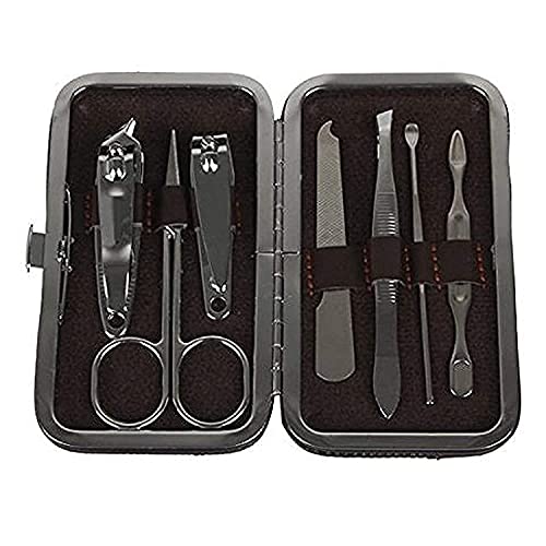 Professional Stainless Steel Manicure & Pedicure 7-Piece Tool Set - Nail Clippers, Scissors & Grooming Kit with Leather Case for Home & Salon Use